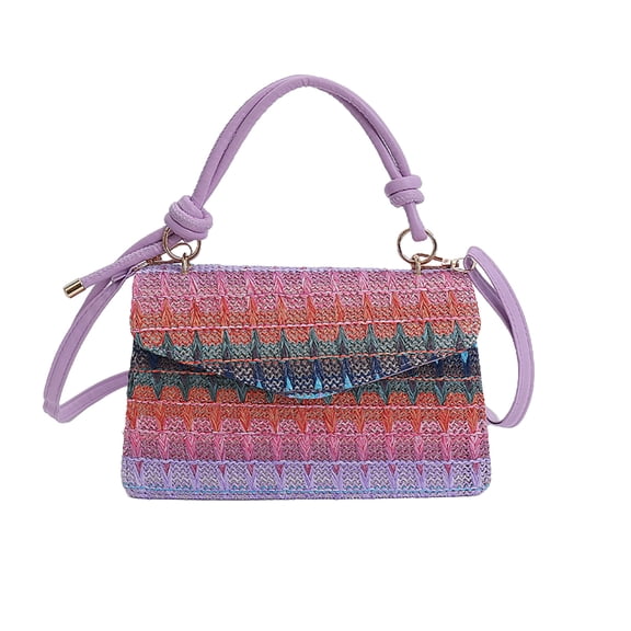 Neorosiri Stylish Mini Straw Woven Shoulder Bag for Women - Versatile Crossbody Handbag with Contrast Color Stripes - Perfect for Daily Use and Short Trips