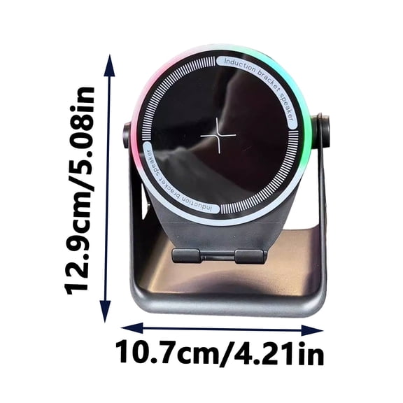 Neorosiri Wireless Induction Speaker & Bluetooth Phone Stand with Stereo Sound, RGB Ambient Light, 4-in-1 Multifunctional Device, Adjustable Viewing Angle for Home and Office