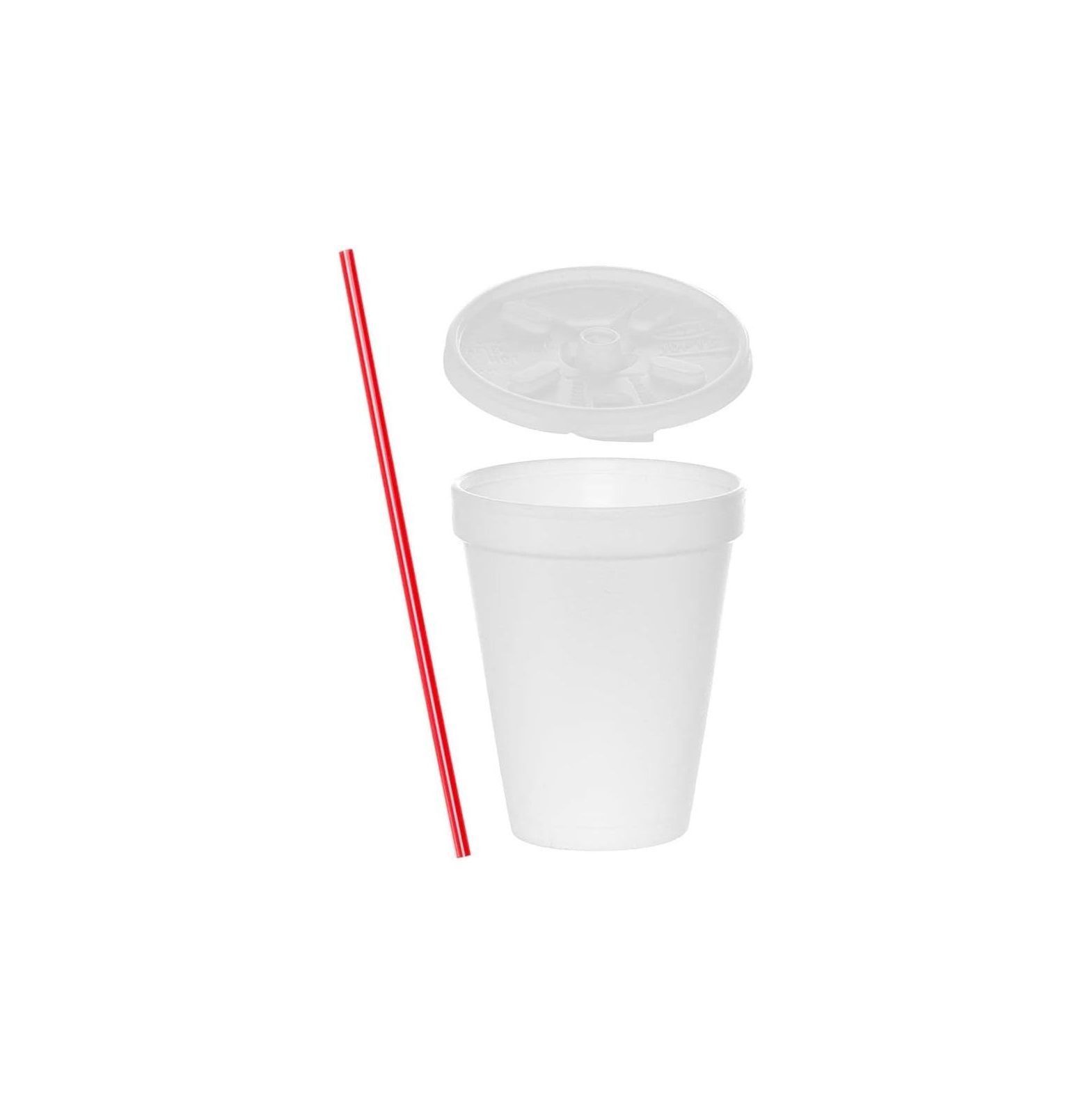 NeosKon (100 Sets) 10 oz White Foam Cups with Lift'n'Lock Lids and