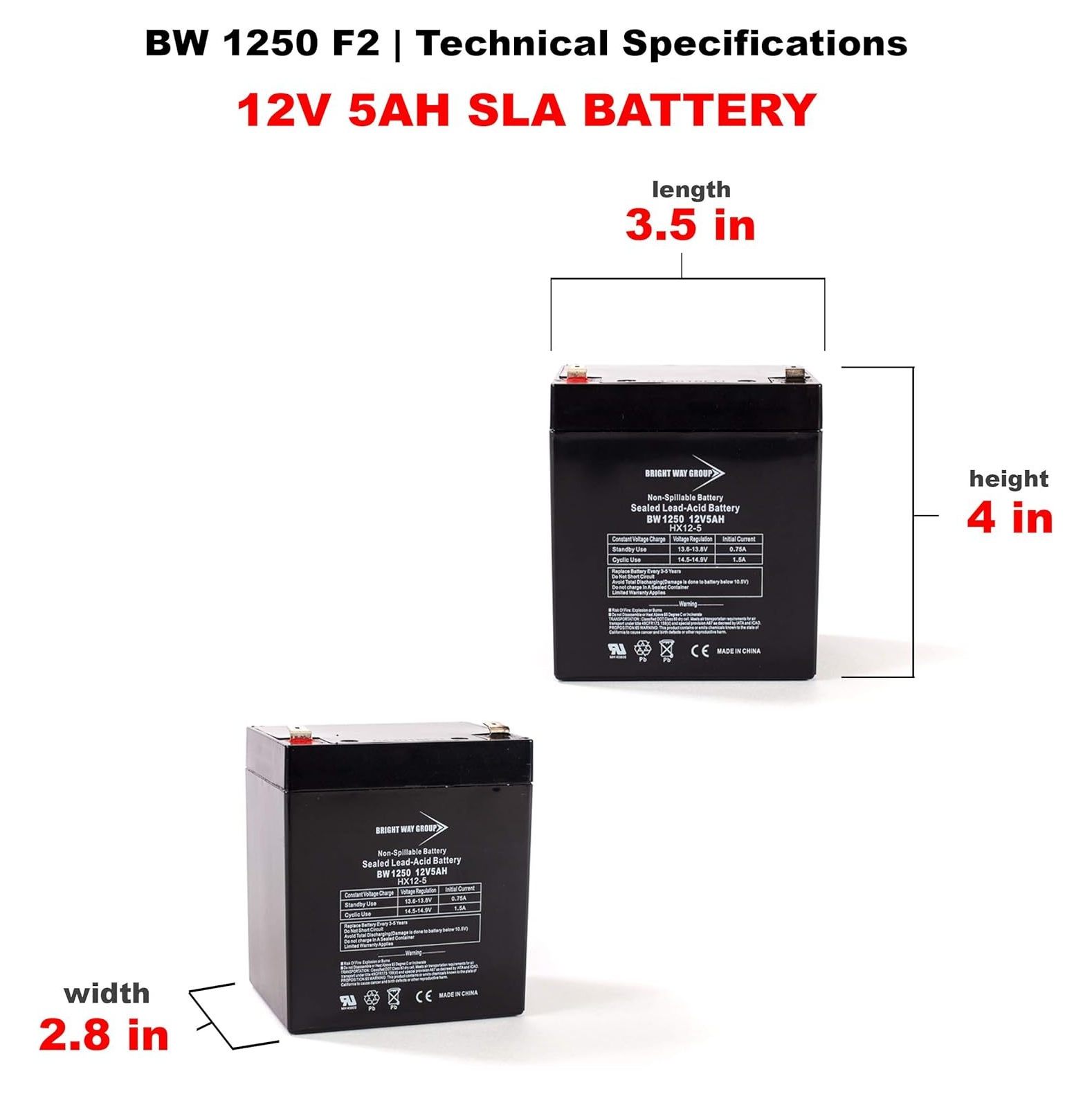 NeosKon 12V 5Ah Home Alarm Battery with F2 Terminals Chamberlain