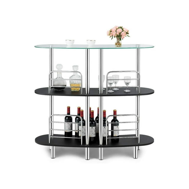 NeosKon 3Tier Glass Liquor Bar Wine Bar Storage with