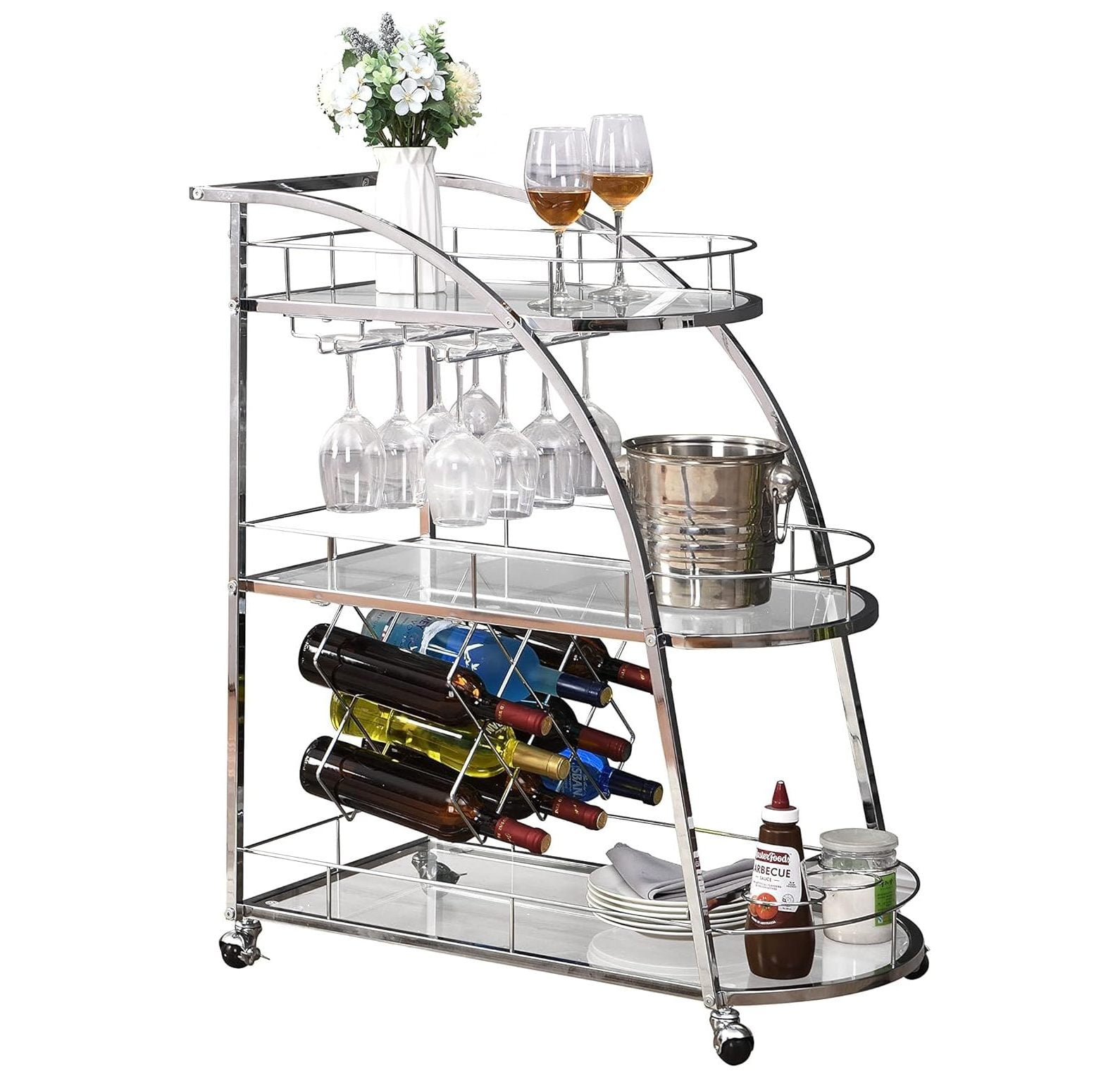 NeosKon 3Tier Metal Frame Kitchen Serving Cart ，Bar Cart with Wine