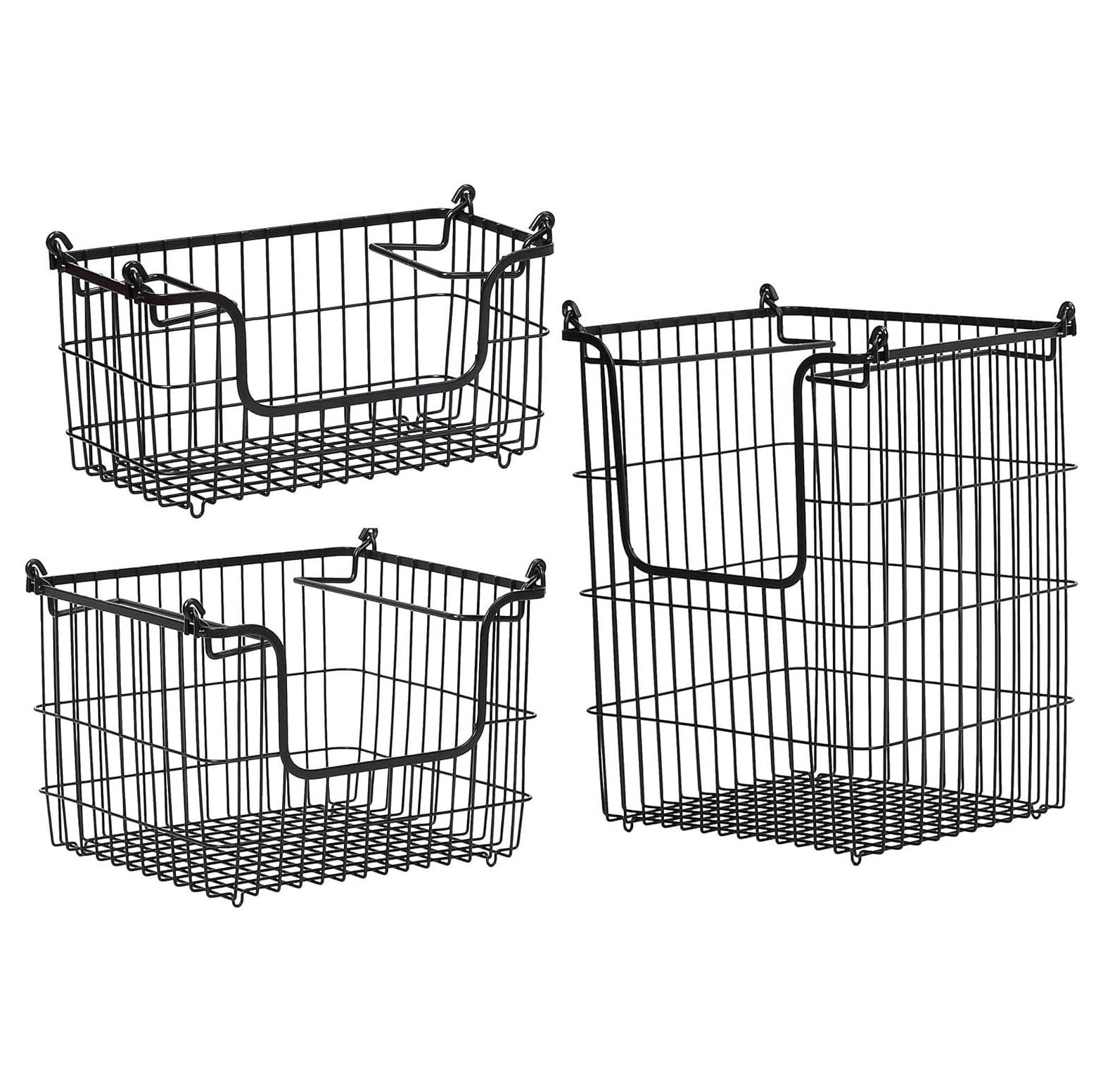 NeosKon 3pc Stackable Wire Storage Baskets Bins Fruit Vegetable
