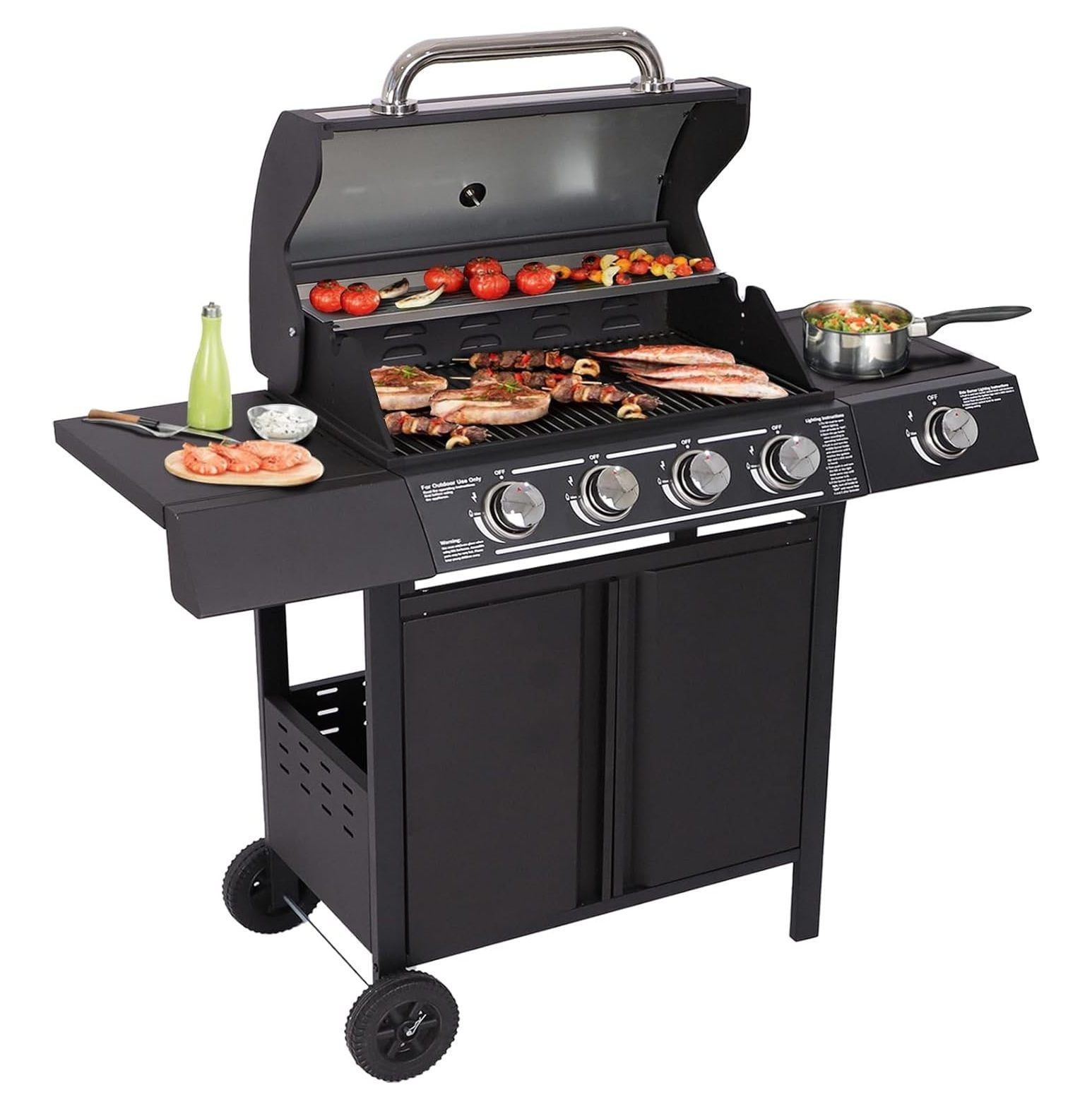 NeosKon 4Burner Propane Gas BBQ Grills with Side Burner, Cast Iron 50,000 BTU Patio Barbecue