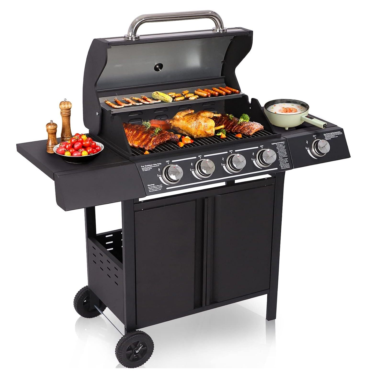 NeosKon 4Burner Propane Gas Grill with Side Burner and Stainless Steel