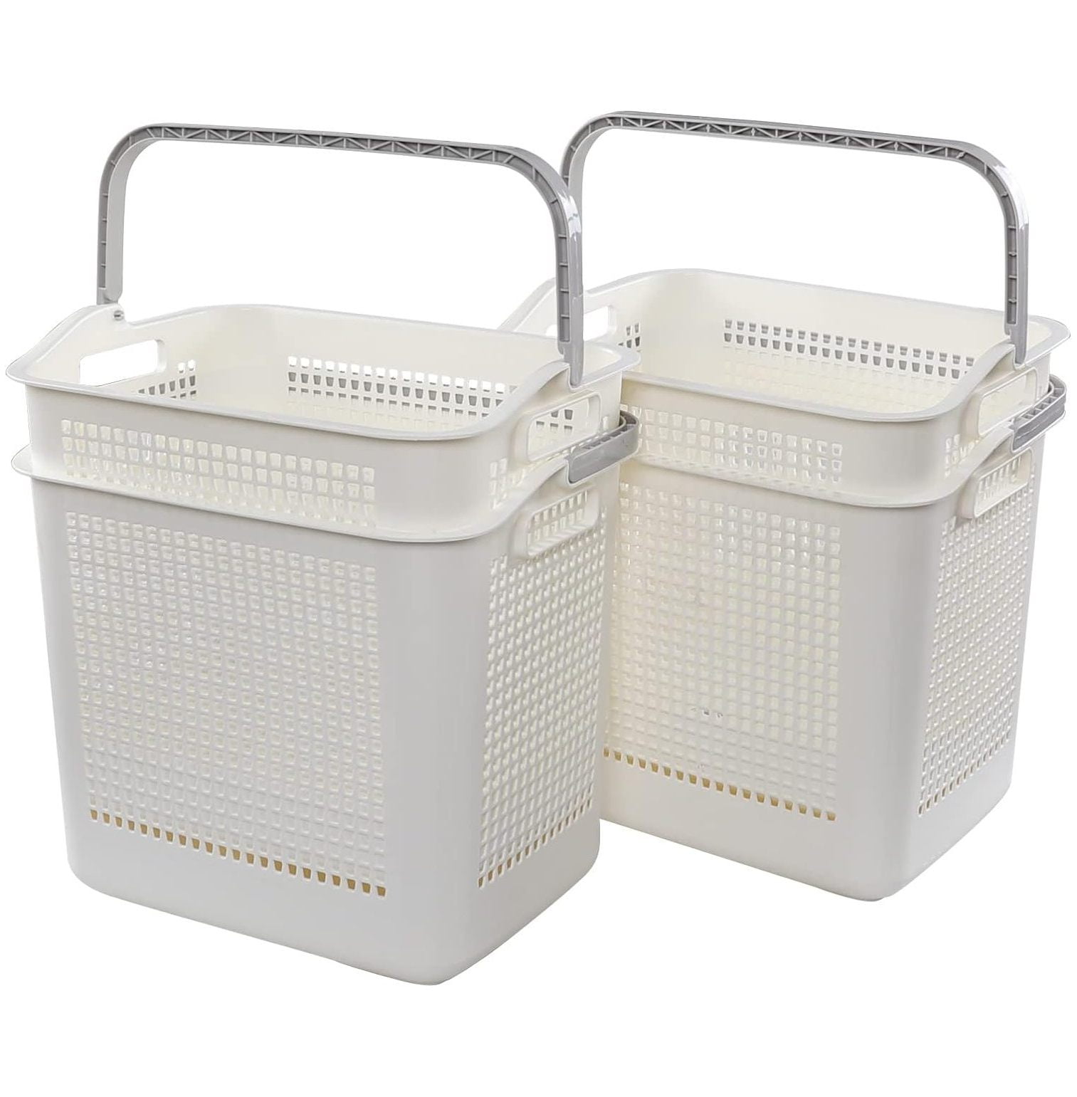 NeosKon 4 Pack 35 L Plastic Laundry Basket with Handle, White Laundry