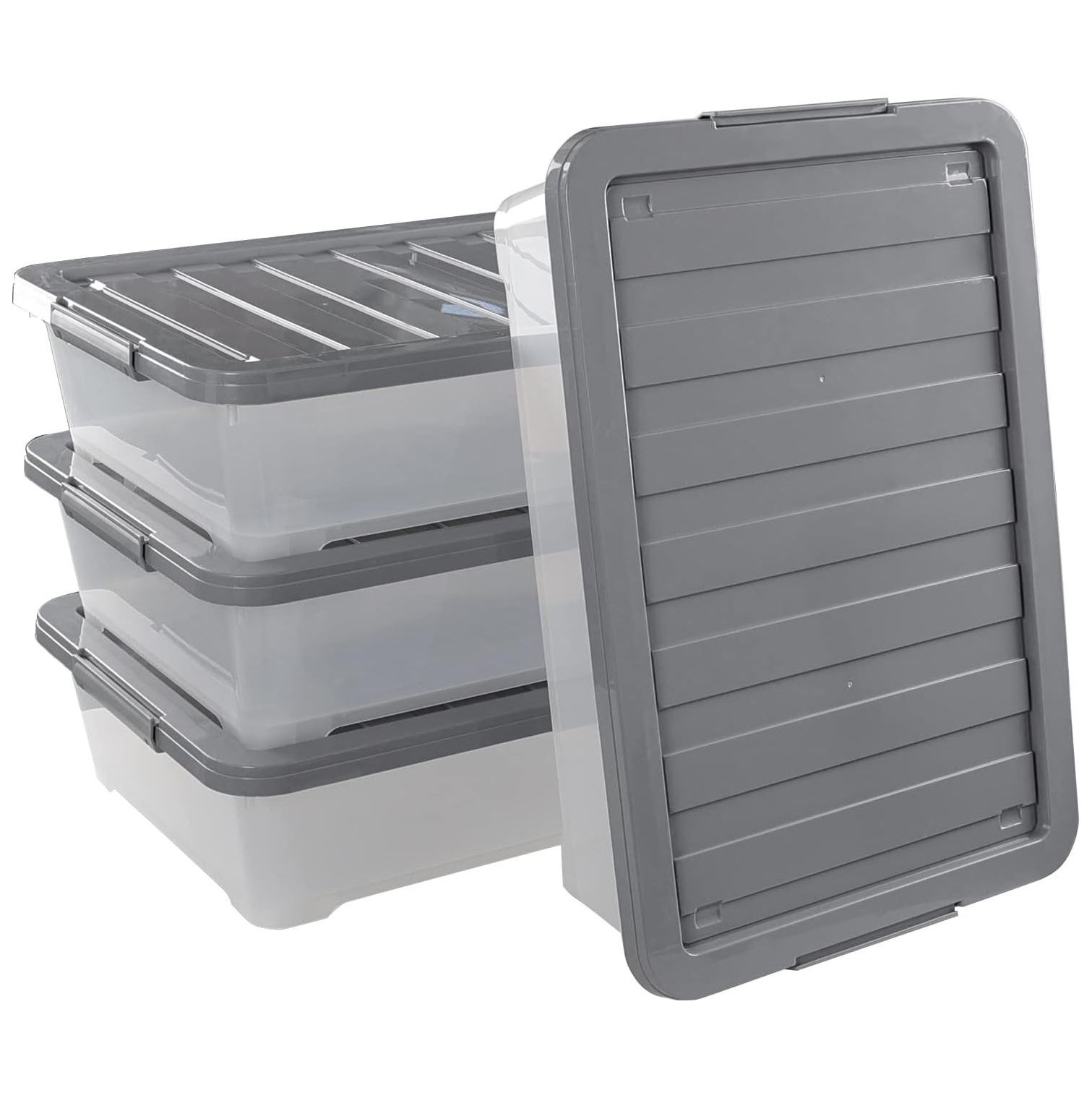 NeosKon 4 Packs 40 Quart Wheeled Under Bed Boxes, Clear Plastic