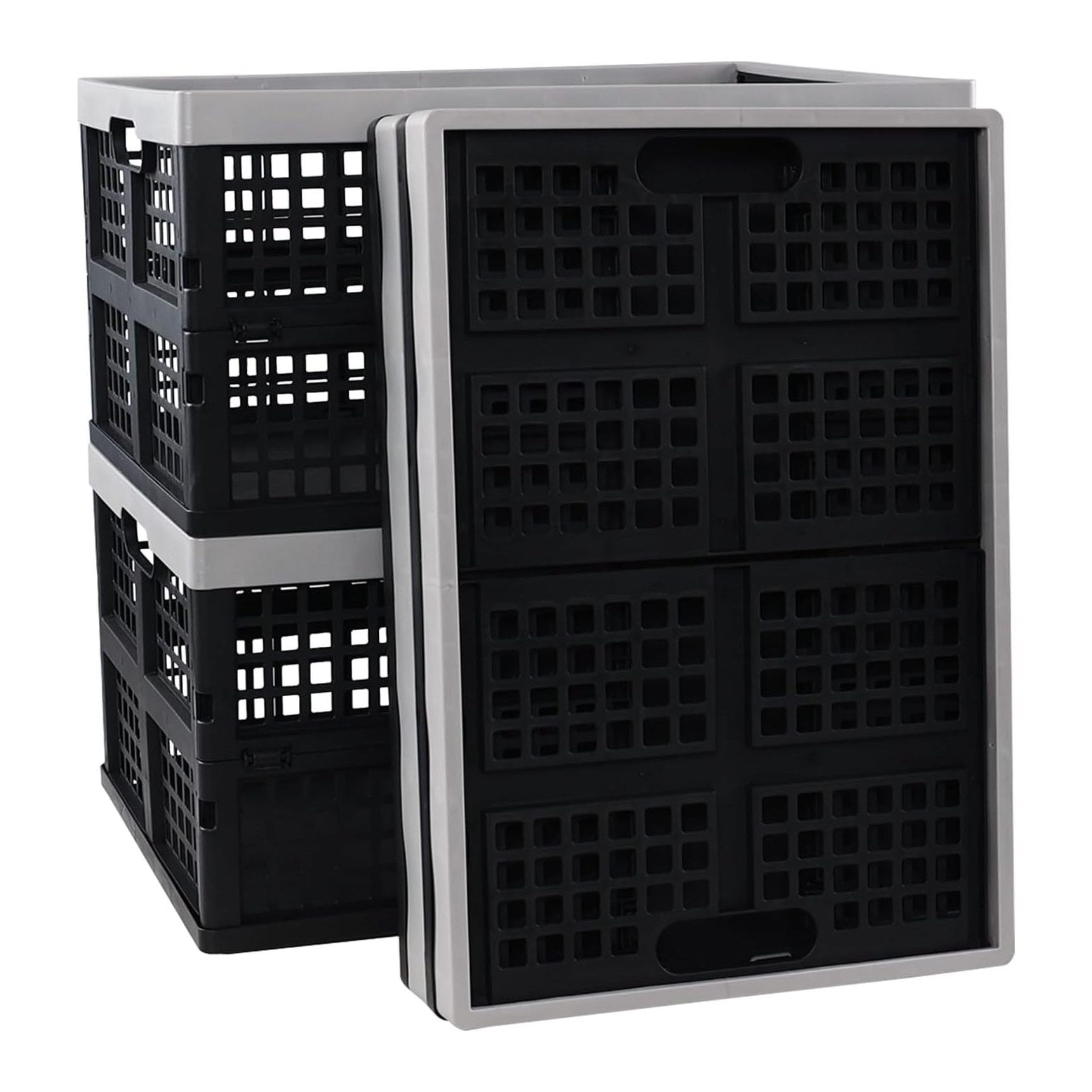 NeosKon 4pack 42 Liter Large Collapsible Crates, Plastic Folding