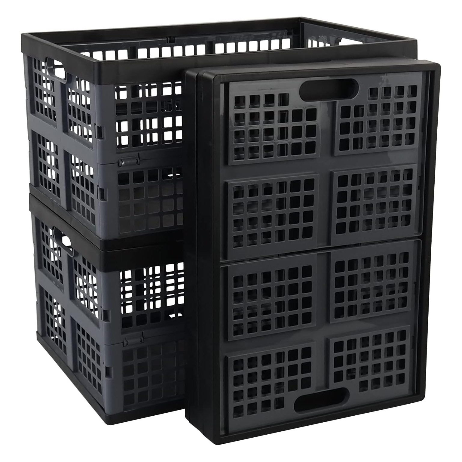 NeosKon 42 Liters Collapsible Storage Crate, Plastic Folding Crates, 4