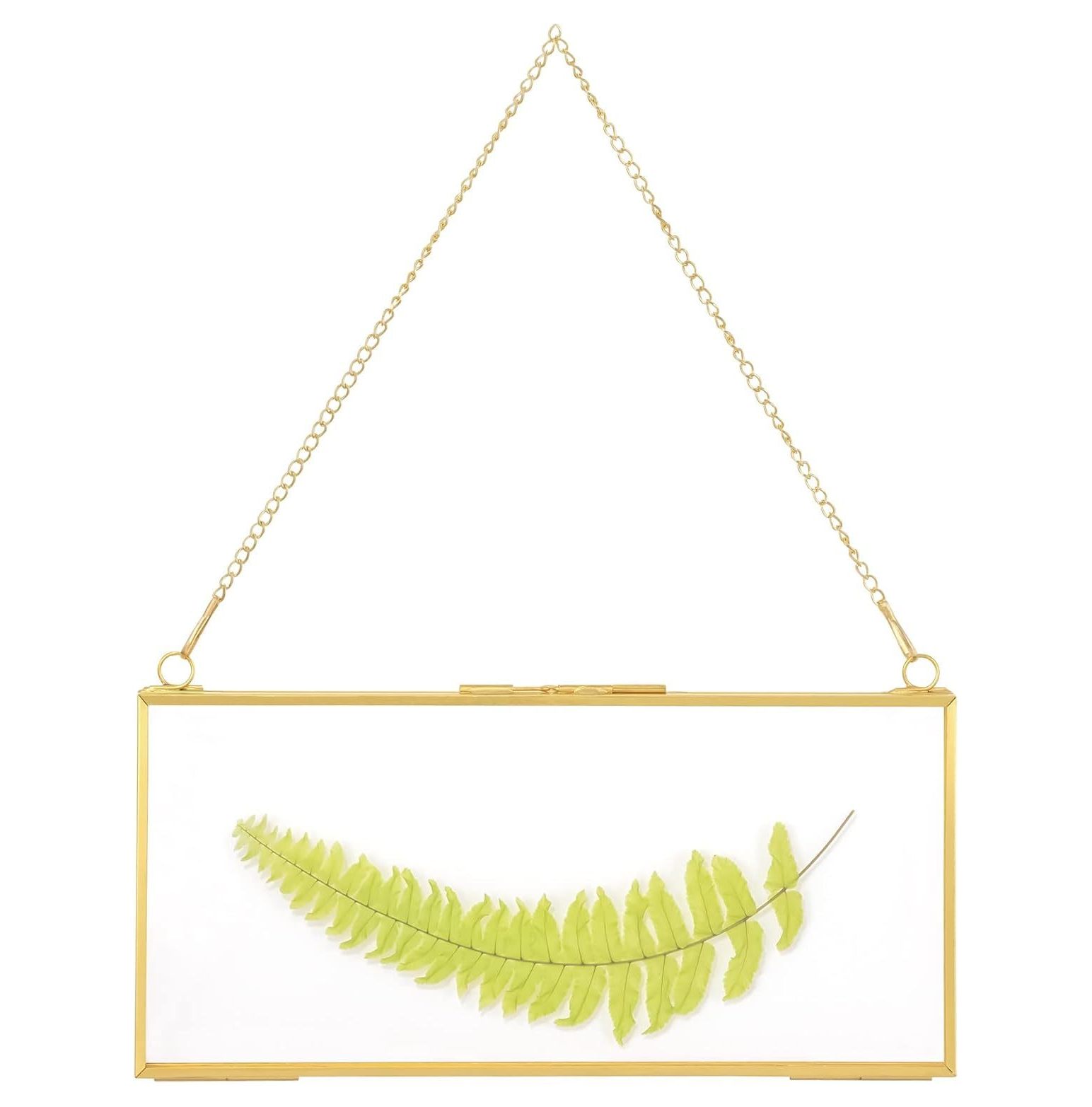 NeosKon 4x9 Horizontal Brass Double Glass Picture Frame Wall Hanging