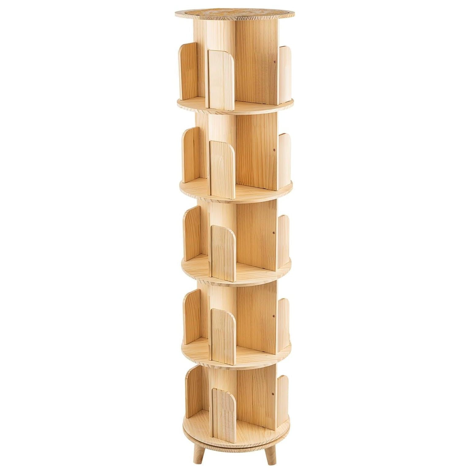 NeosKon 5 Tier Rotating Bookcase with Legs,360°Display Wood Round
