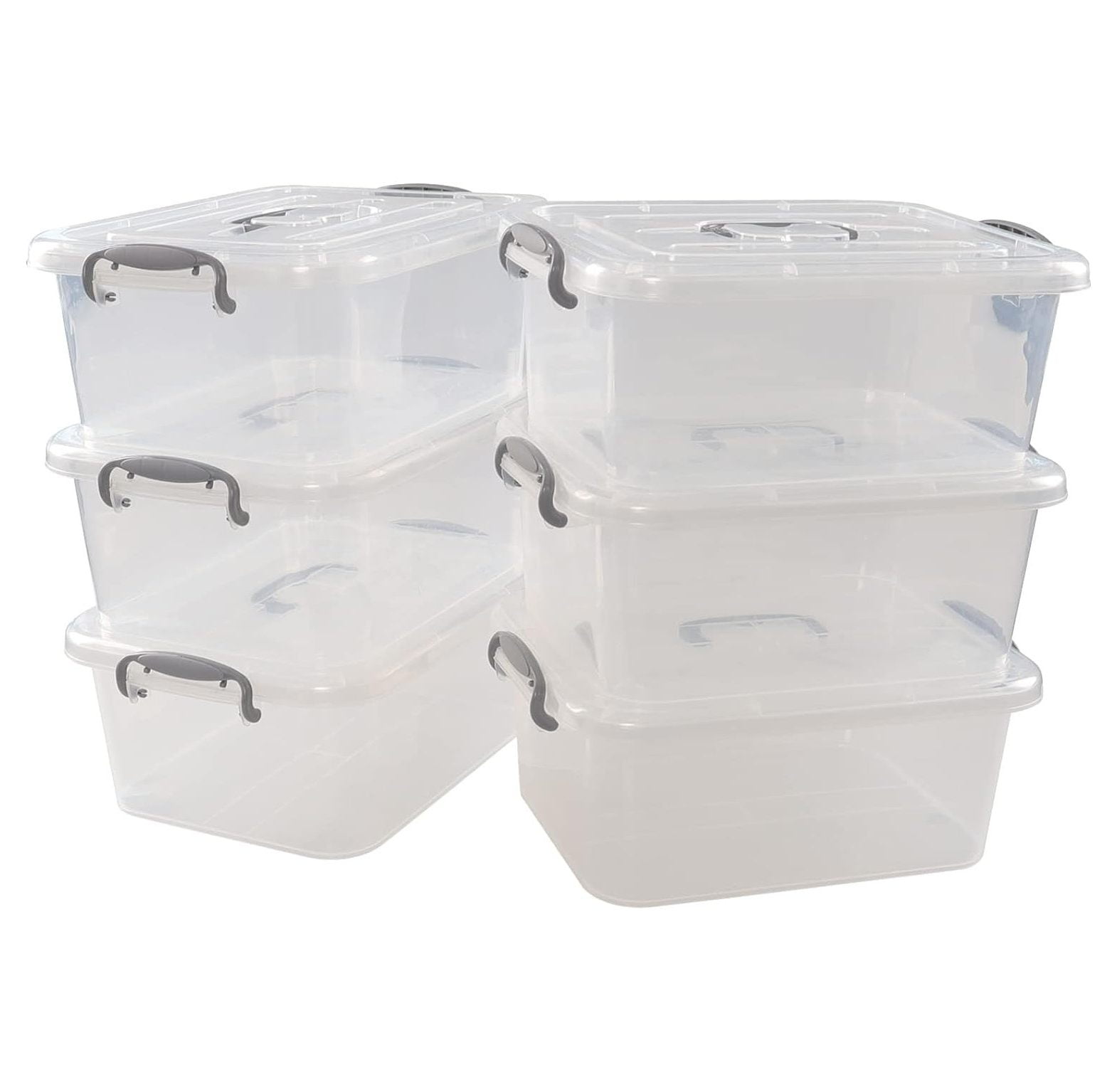 NeosKon 6 Packs Small Plastic Storage Bin, 8 Quart Clear Latching Boxes