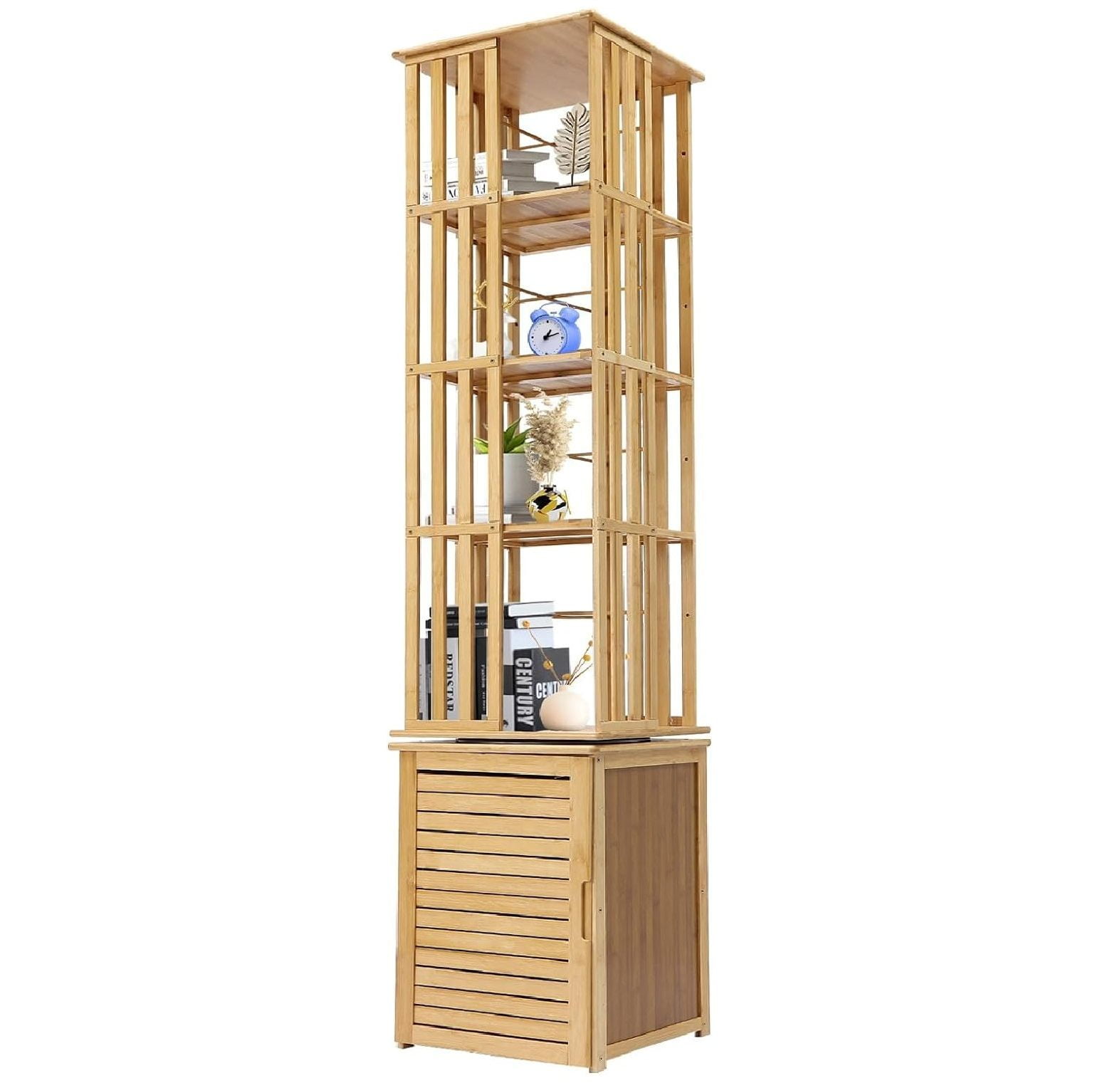 NeosKon 6 Tier 360° Rotating Bookshelf Corner Bamboo Book Shelf Narrow