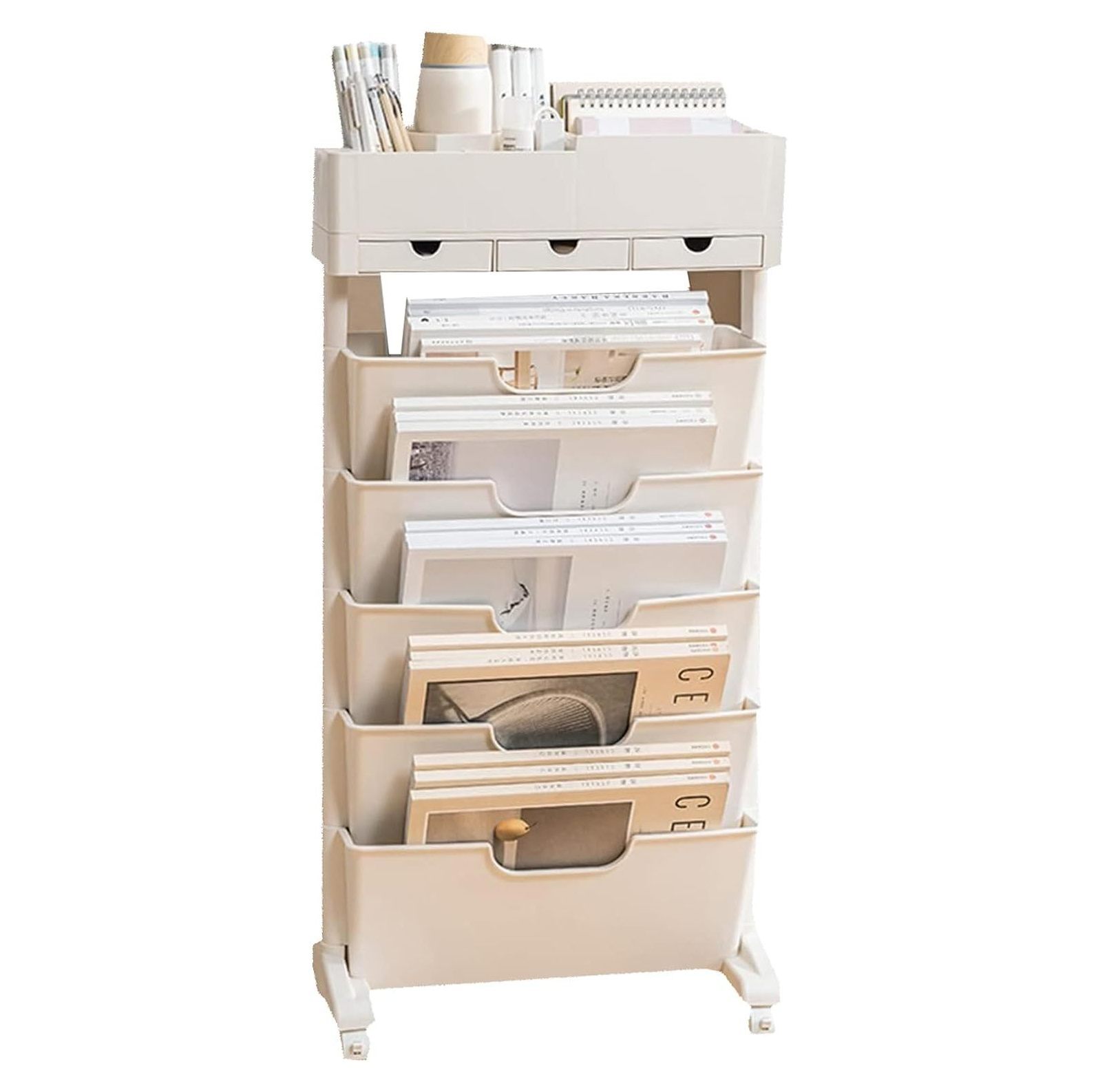 NeosKon 6 Tier Rolling File Carts with Wheels,Tall Narrow Bookshelf
