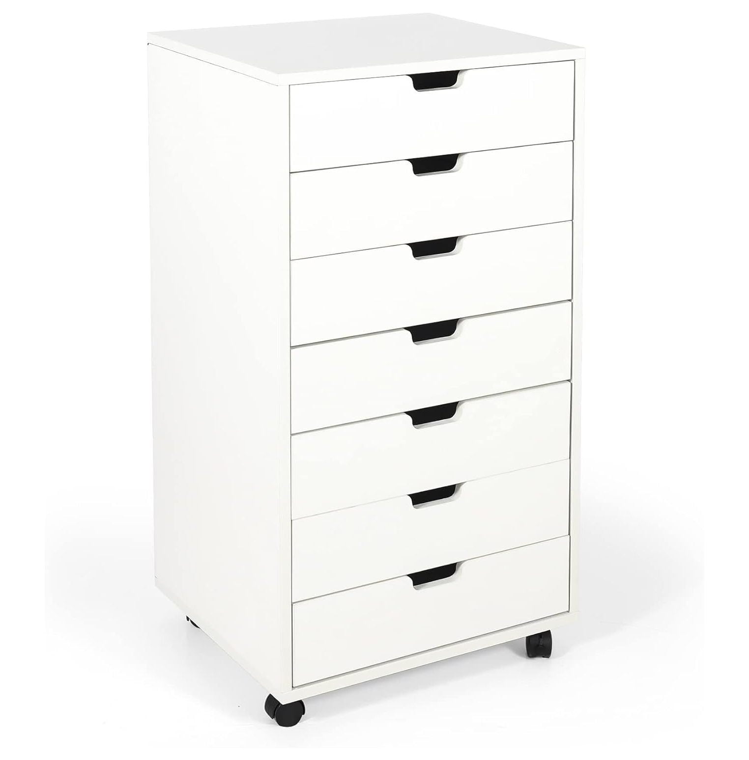 NeosKon 7 Drawer Chest, Wood Storage Dresser with Wheels, White