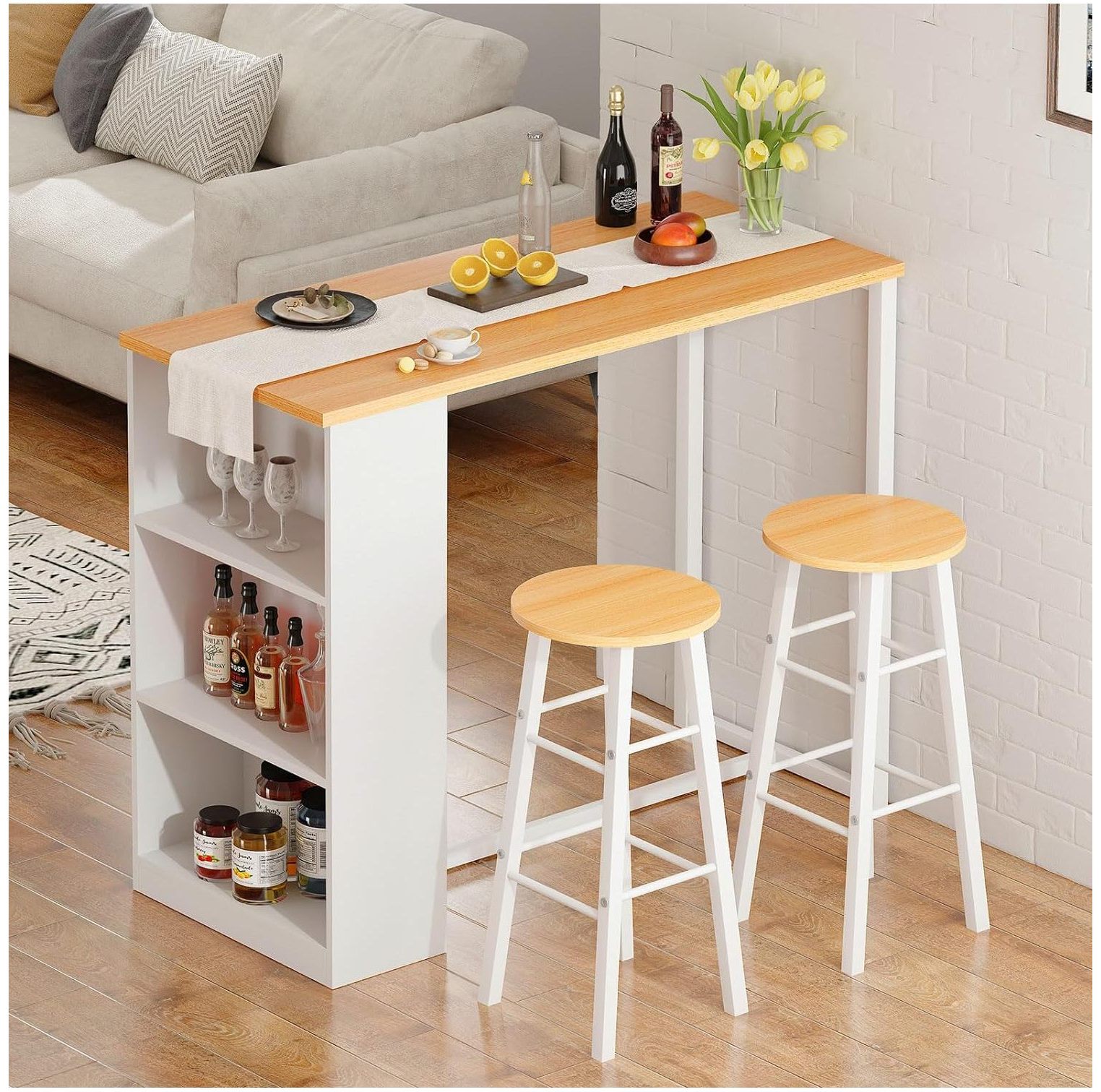 NeosKon Bar Table Set, Dining Table Sets with Two Stools, Bistro Pub Table Chair Set for 2