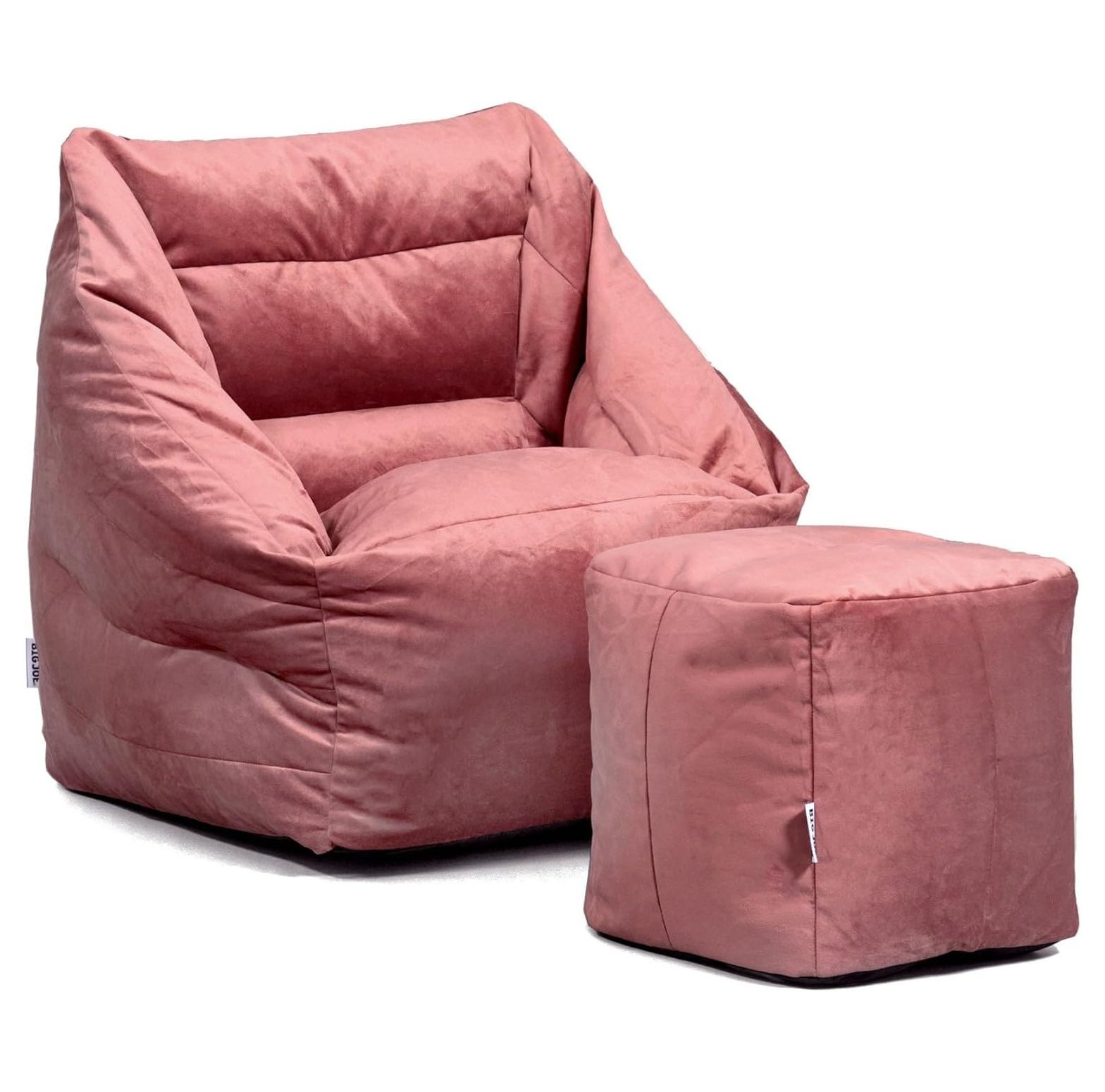 NeosKon Bean Bag Chair and Pouf Bundle, Toasted Mauve Velvet, Soft Polyester, 3.5 feet