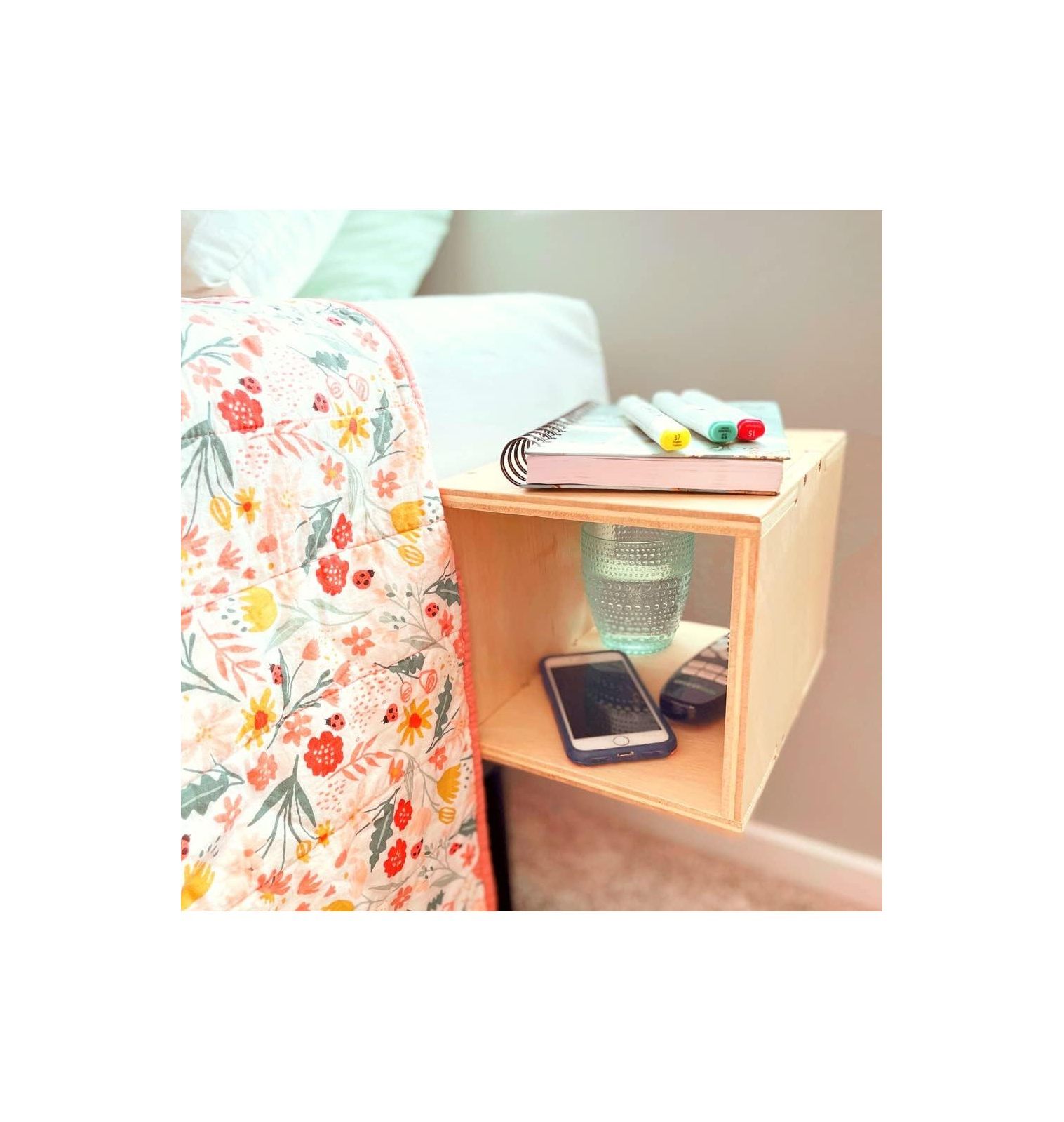 NeosKon Bedside Shelf for Bed, Bunk Bed Floating Shelf, Bedside Table, Tray, Bed Caddy, Mini