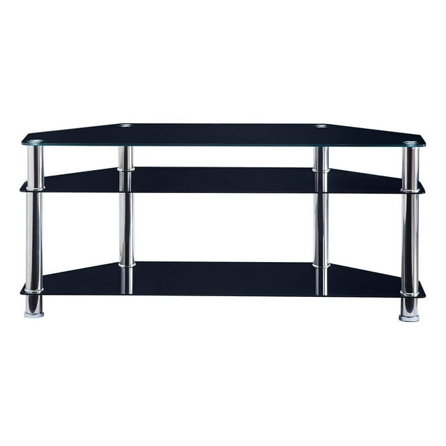 NeosKon Black Glass 3Tier Corner TV Stand, Large Entertainment Stand