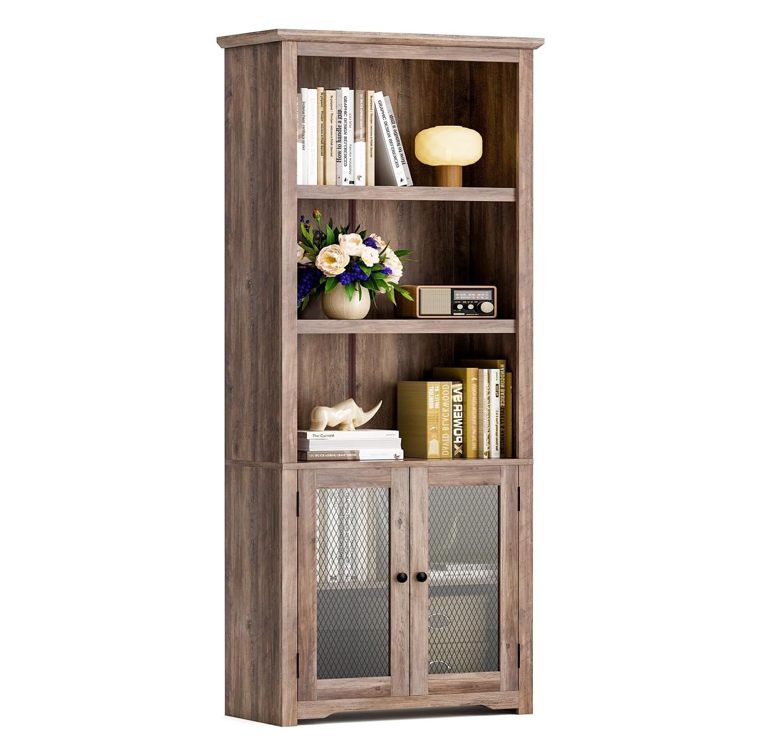 NeosKon Bookshelf 70" Tall Bookcase, 5 Shelf Book Shelf with Glass