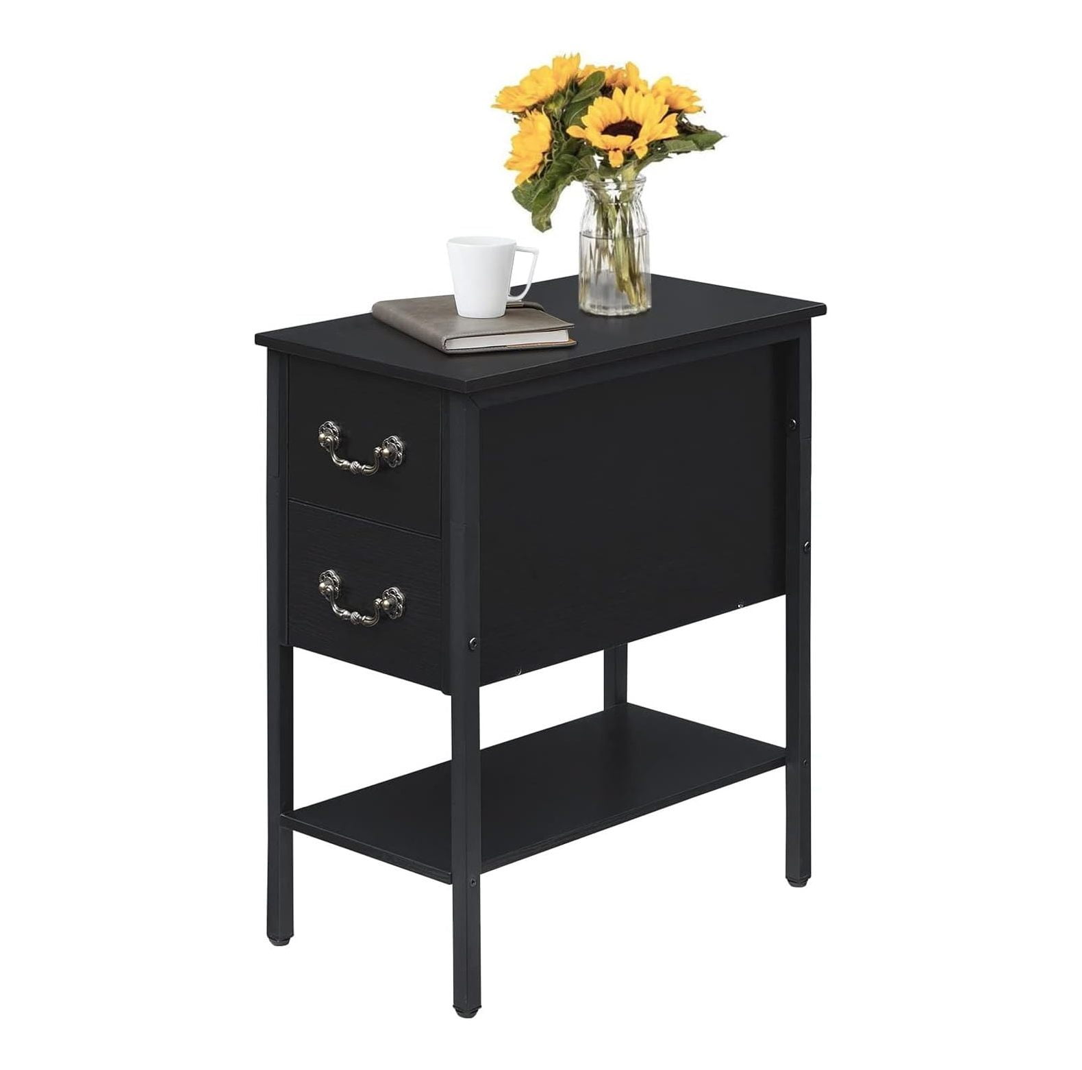NeosKon End Tables,Narrow Nightstand with Drawers and Storage Shelf