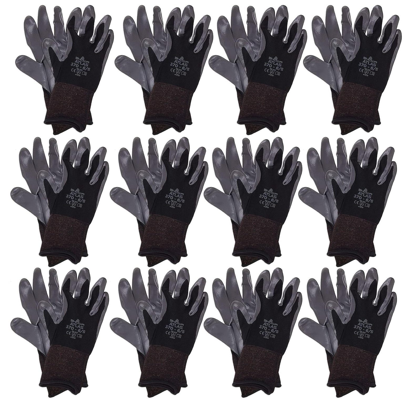 NeosKon Fit 370 Showa Black Small Nitrile Gardening Thin Work Gloves, 12-Pairs