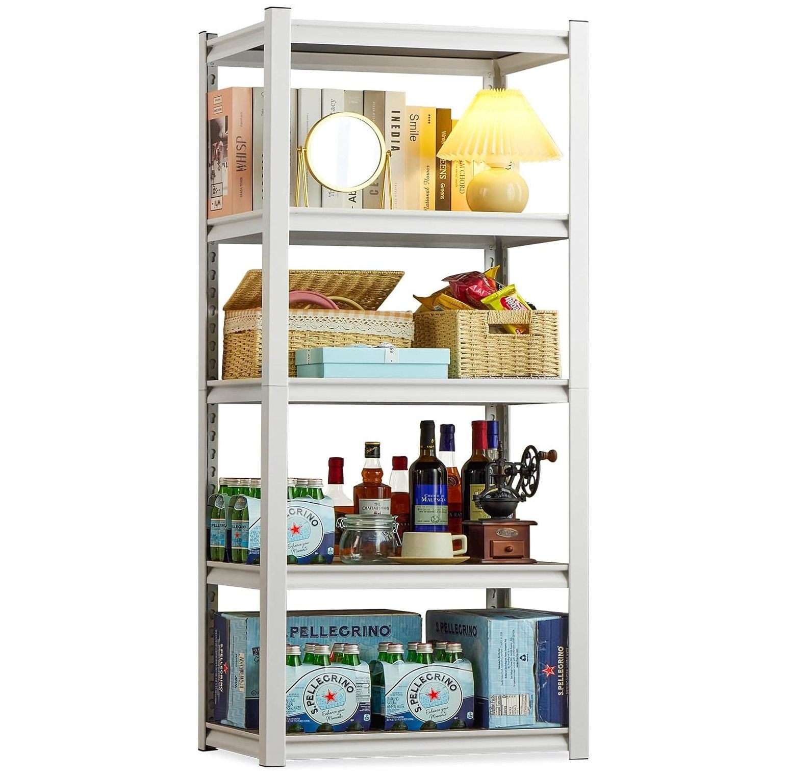 NeosKon Garage Shelving 5 Tier White Storage Shelves Heavy Duty Shelving Loads 3000LBS