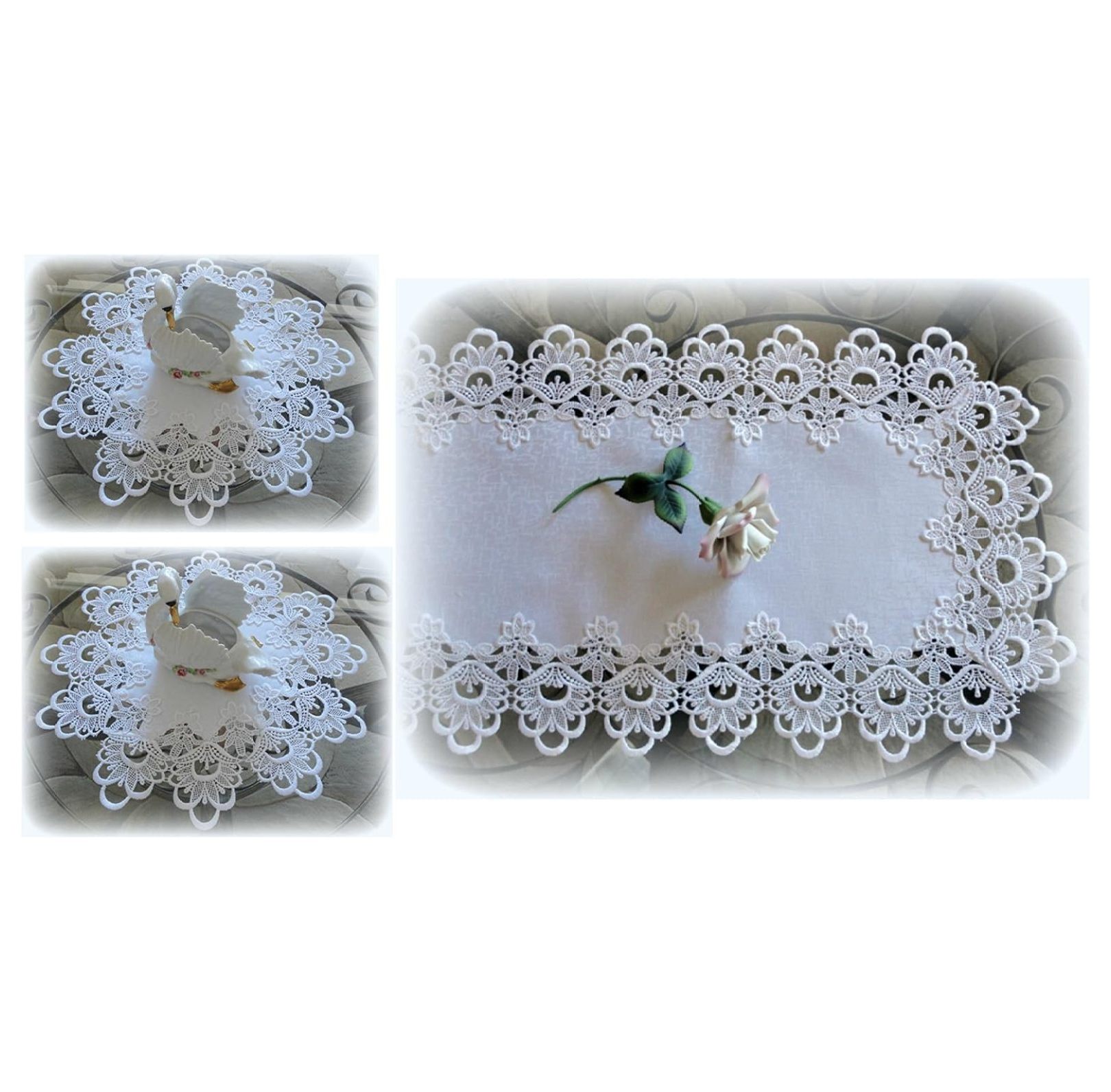 NeosKon Gift Set 54" Lace Dresser Scarf Table Runner White Flower