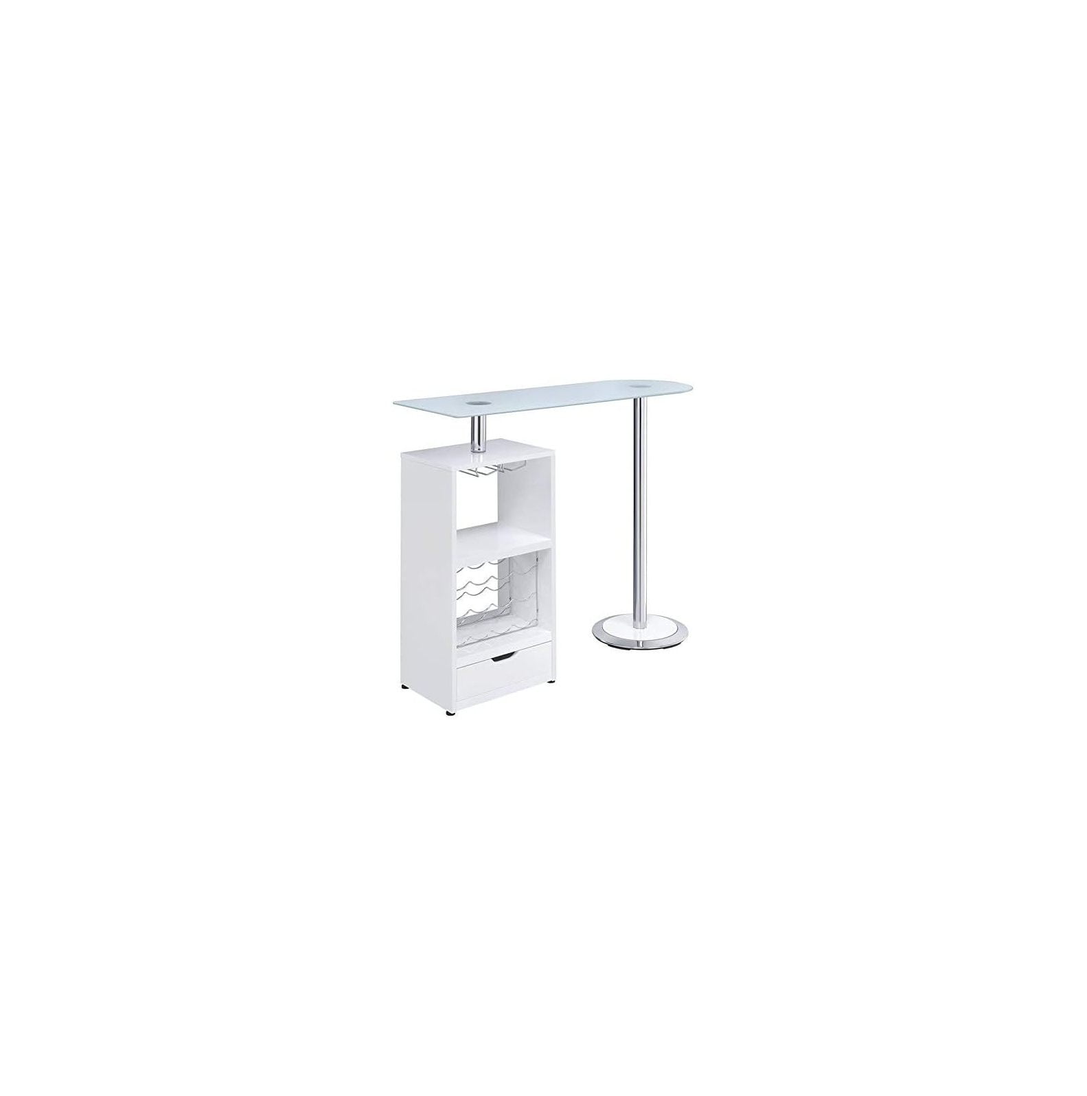 NeosKon Glass Top Mini Bar Table with Wine Storage in Gloss White