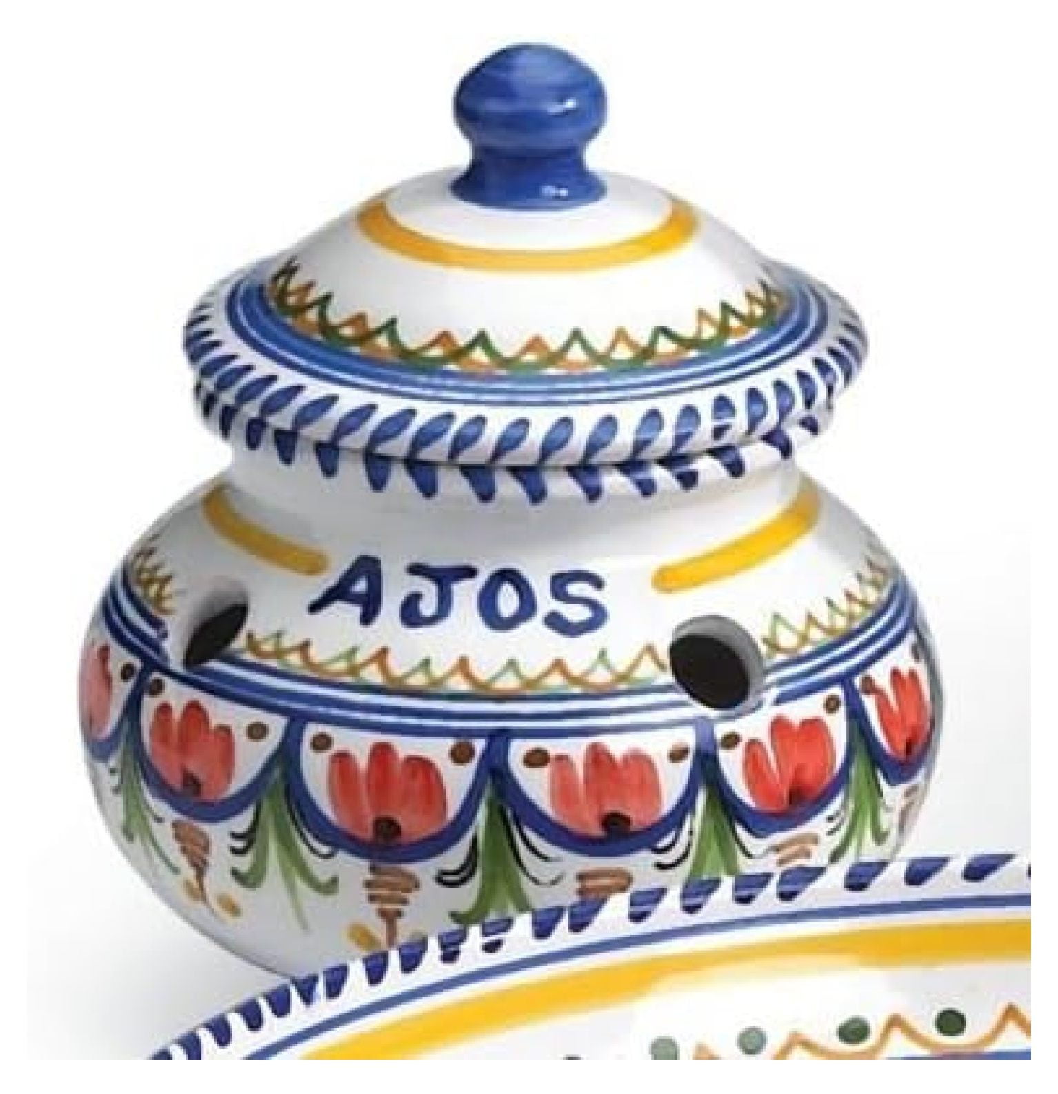 NeosKon Hand Painted Ceramic Garlic Storage Jar (6 inches wide x 5