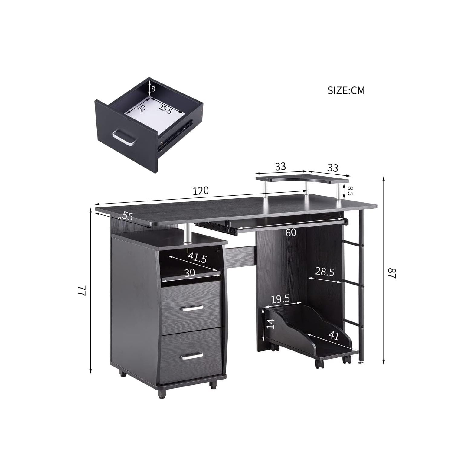 NeosKon Home Office Computer Desk with PullOut Keyboard Tray and