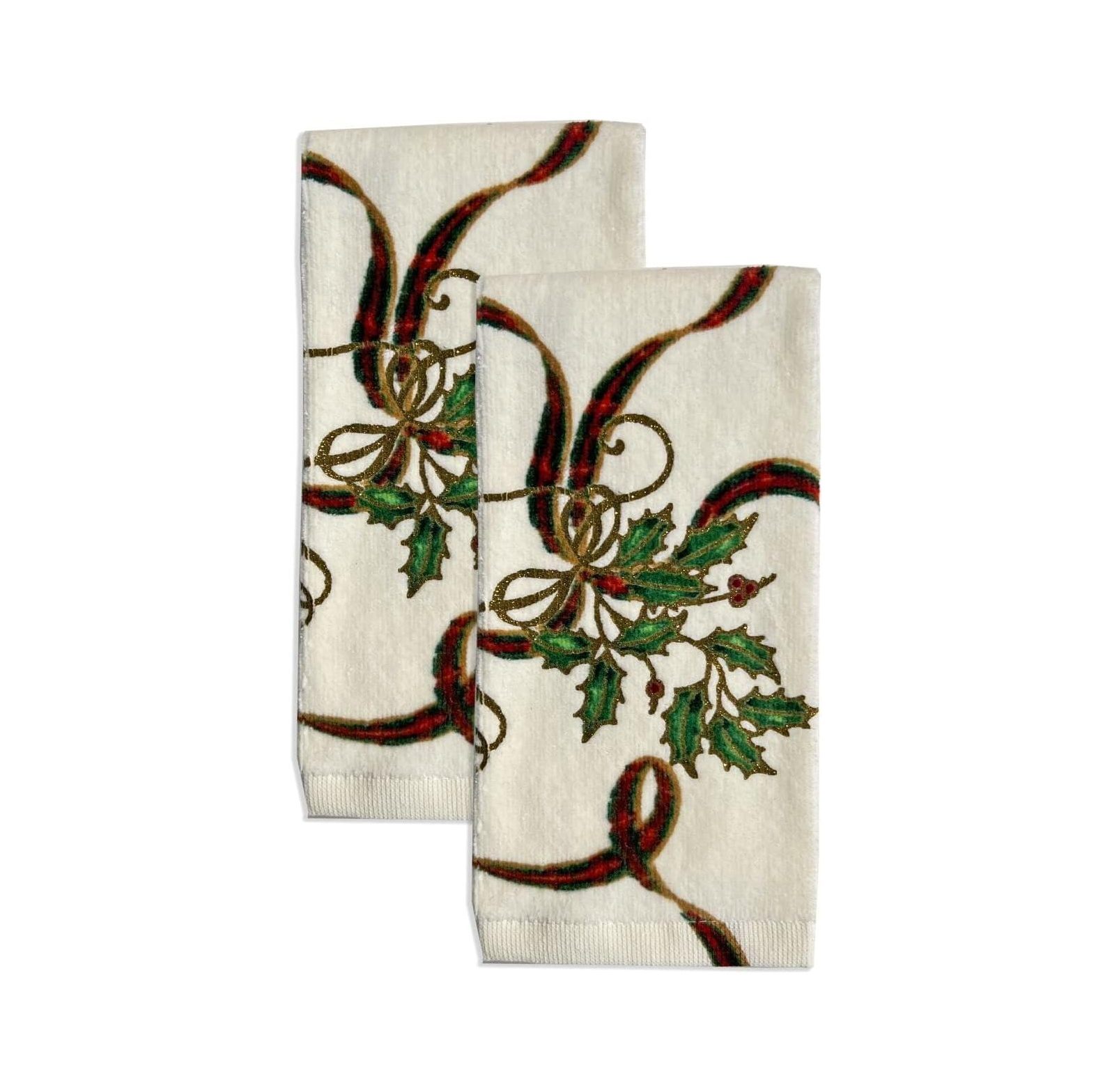 NeosKon Lenox Holiday Nouveau Ribbon Fingertip Towel, Set of 2