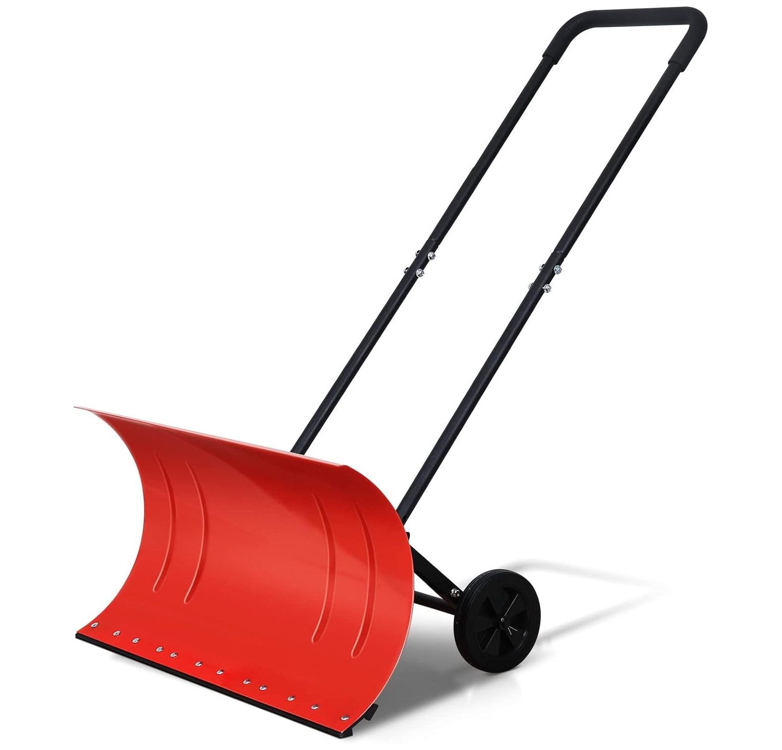 NeosKon Metal Snow Shovel, Wheeled Snow Pusher Shovel with Adjustable