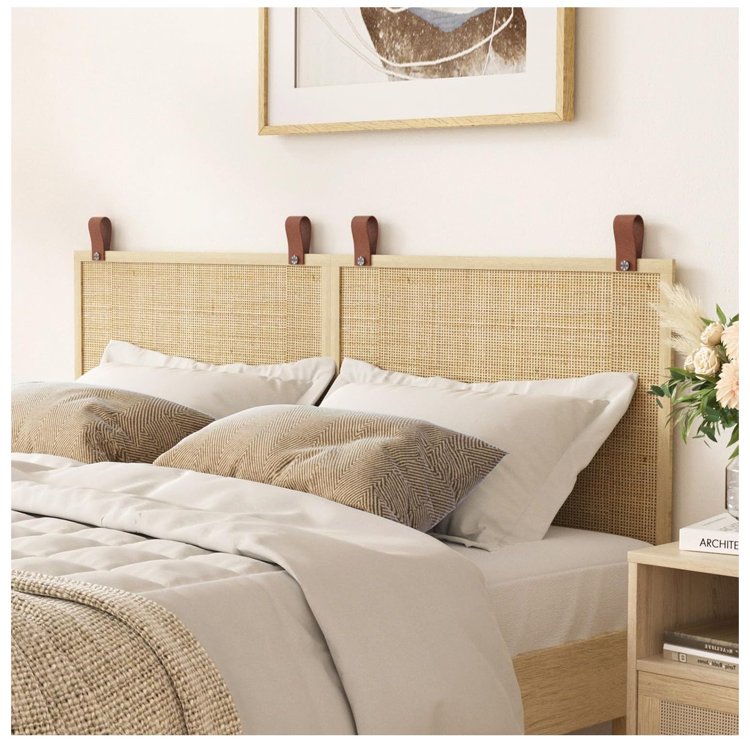 NeosKon Natural Rattan WallMounted Headboard King Size, Natural Wood