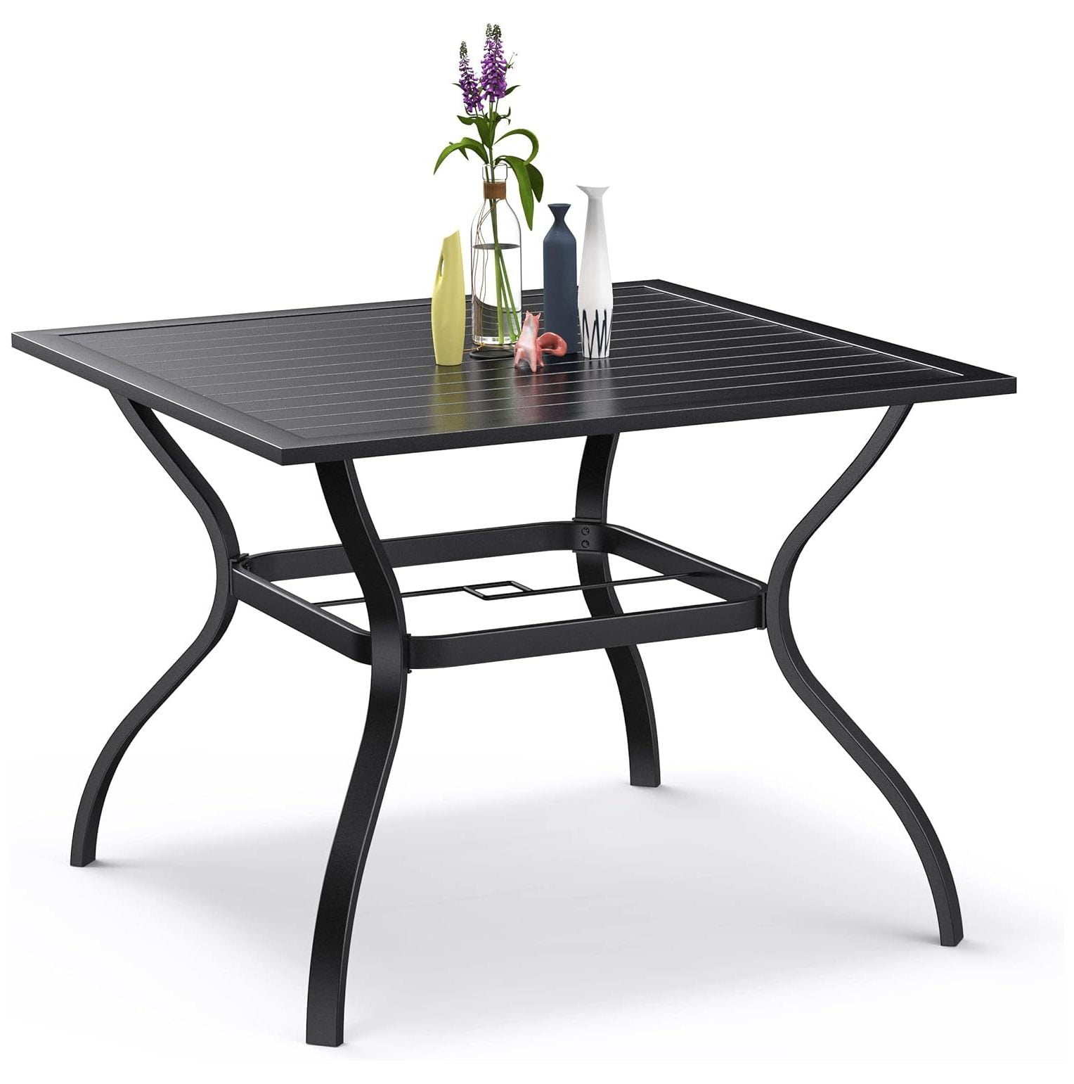 NeosKon Outdoor Patio 37" Square Dining Table Metal Steel Slat Backyard Bistro Table Outdoor