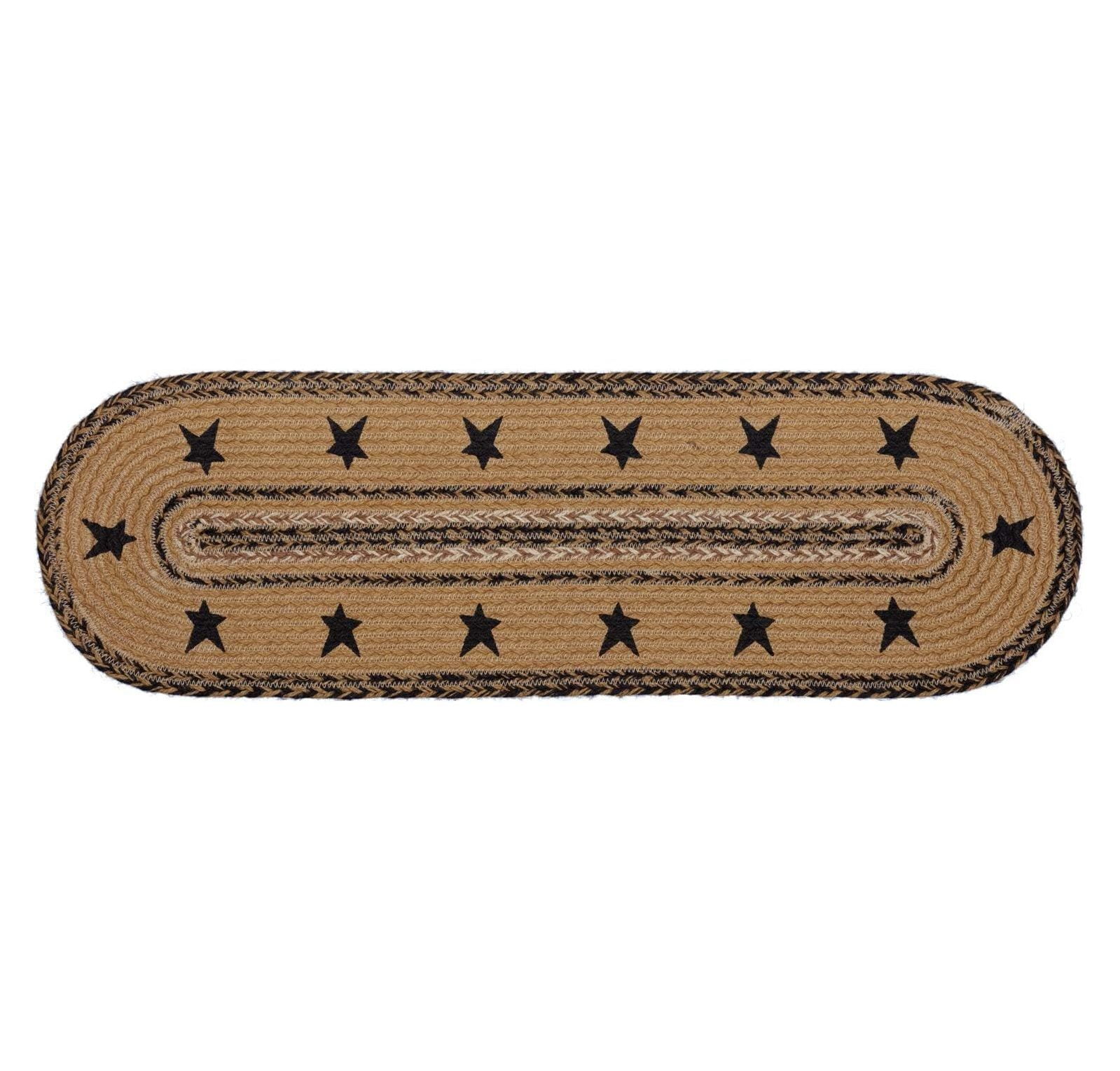 NeosKon Primitive Flooring Kettle Grove Border Jute Latex Backing Star Oval Stair Tread, Natural