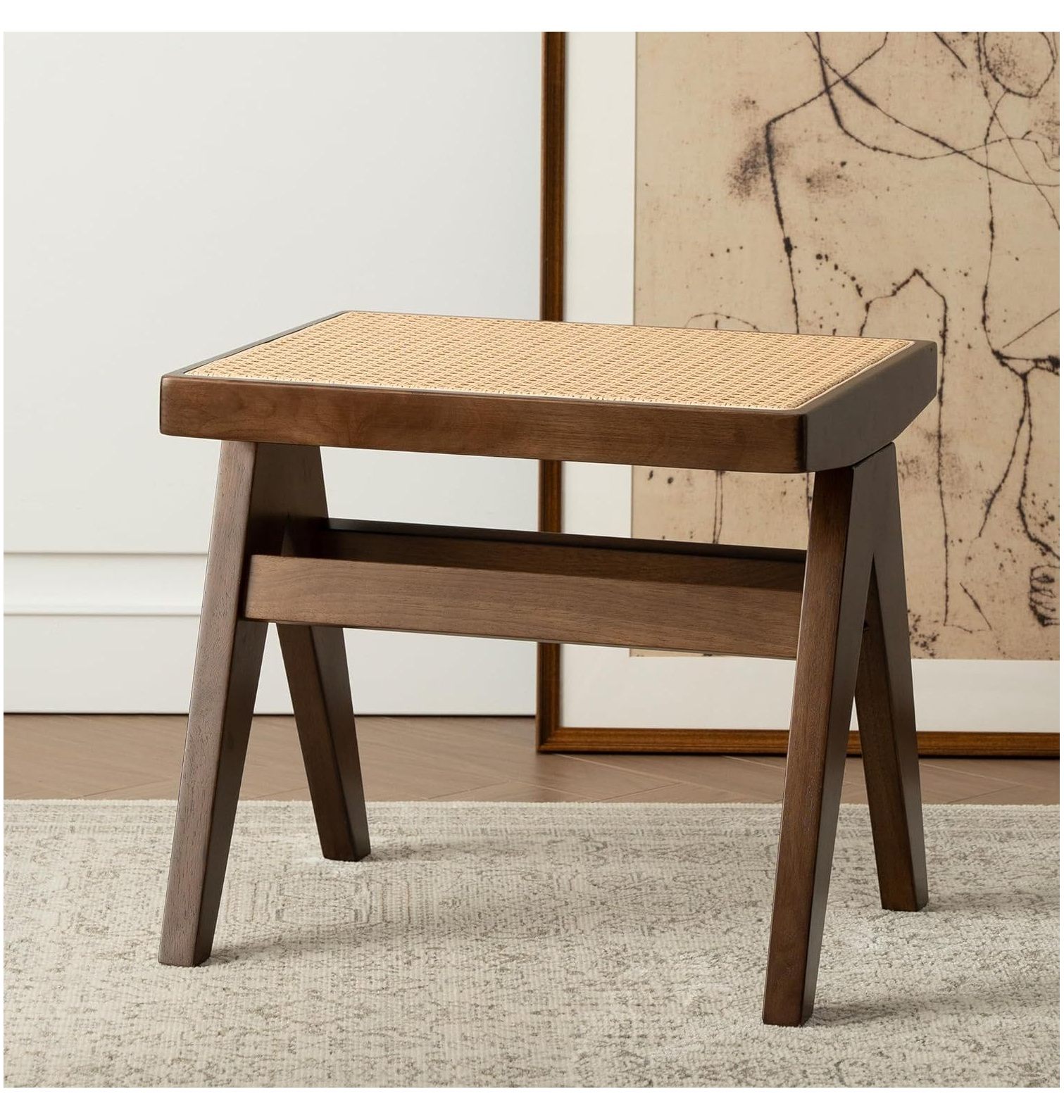 NeosKon Rattan Vanity Stool,Modern Cane Ottoman Stool Chair for Vanity