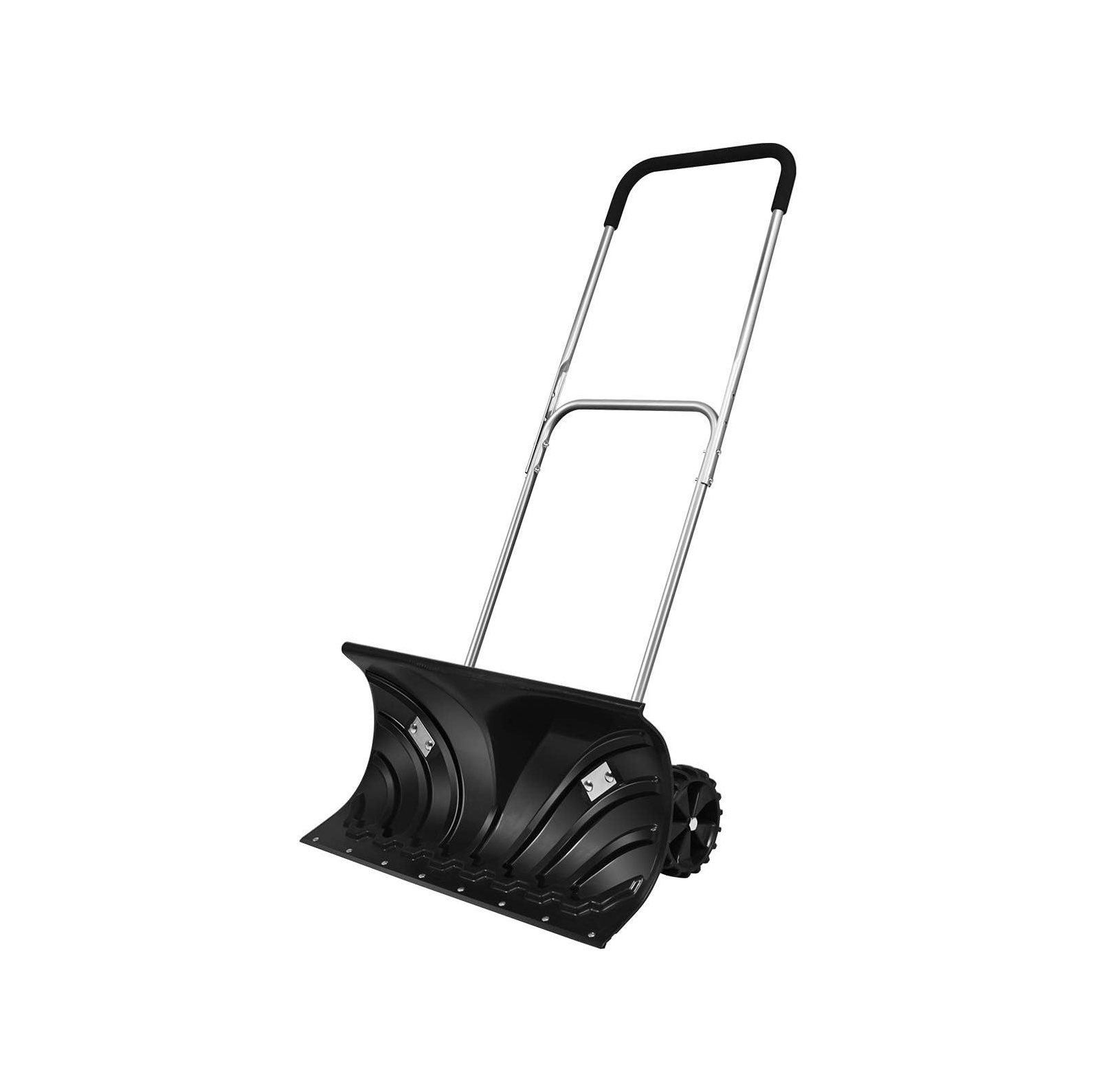 NeosKon Snow Shovel, Rolling Snow Pusher for Driveway, Heavy Duty Snow Plow Shovel with 26” Wide