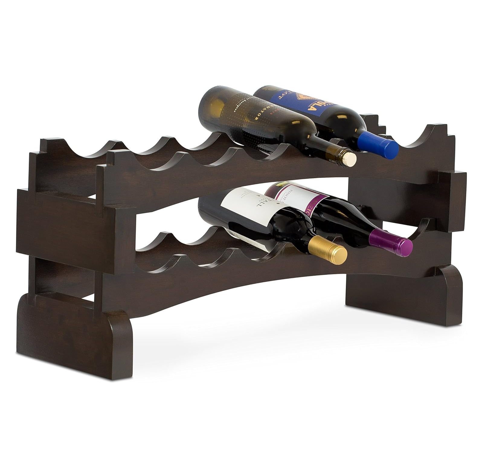 NeosKon Stackable Wood Wine Rack Wine Stand 2 Wooden Wave Bars