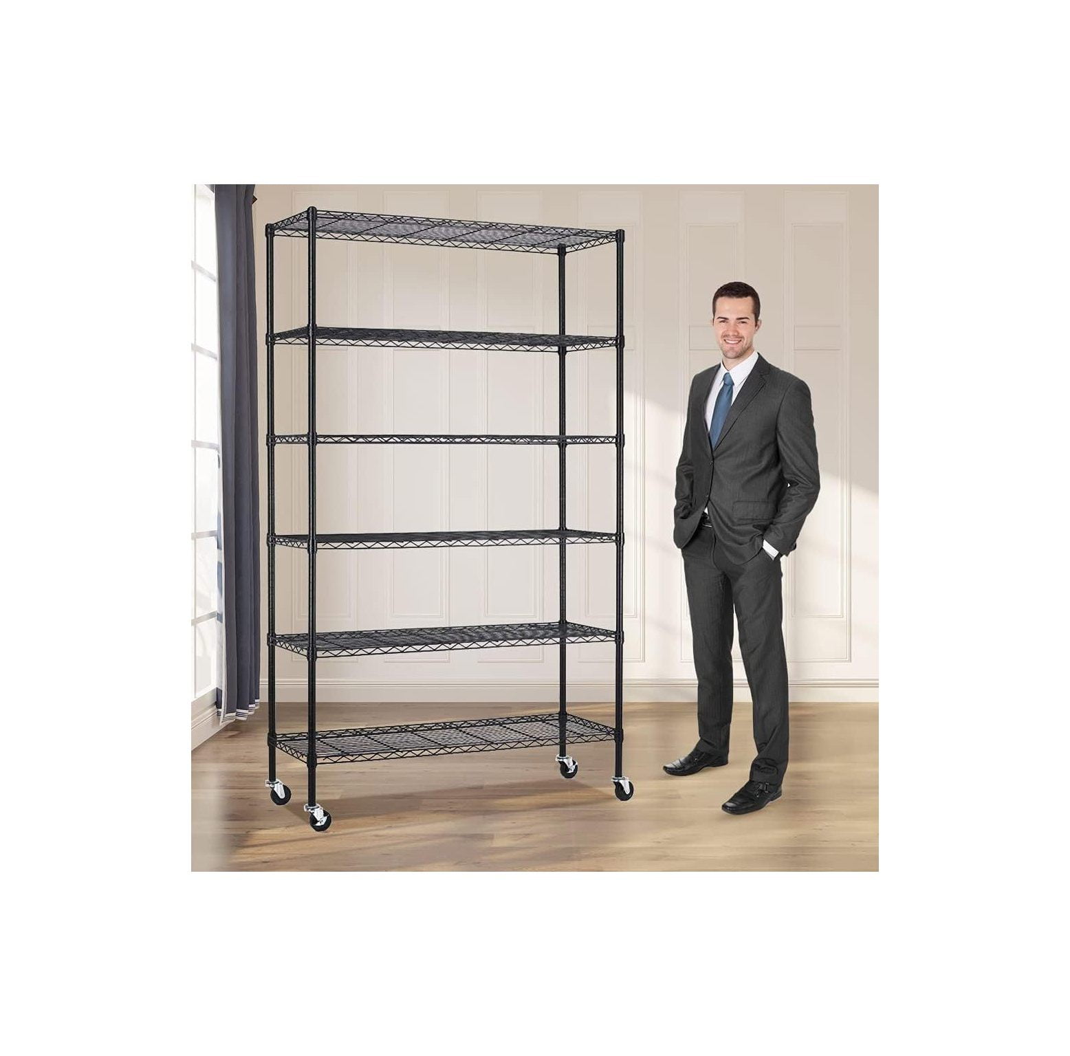 NeosKon Storage Metal Shelf Heavy Duty Wire Shelving Unit with Wheels