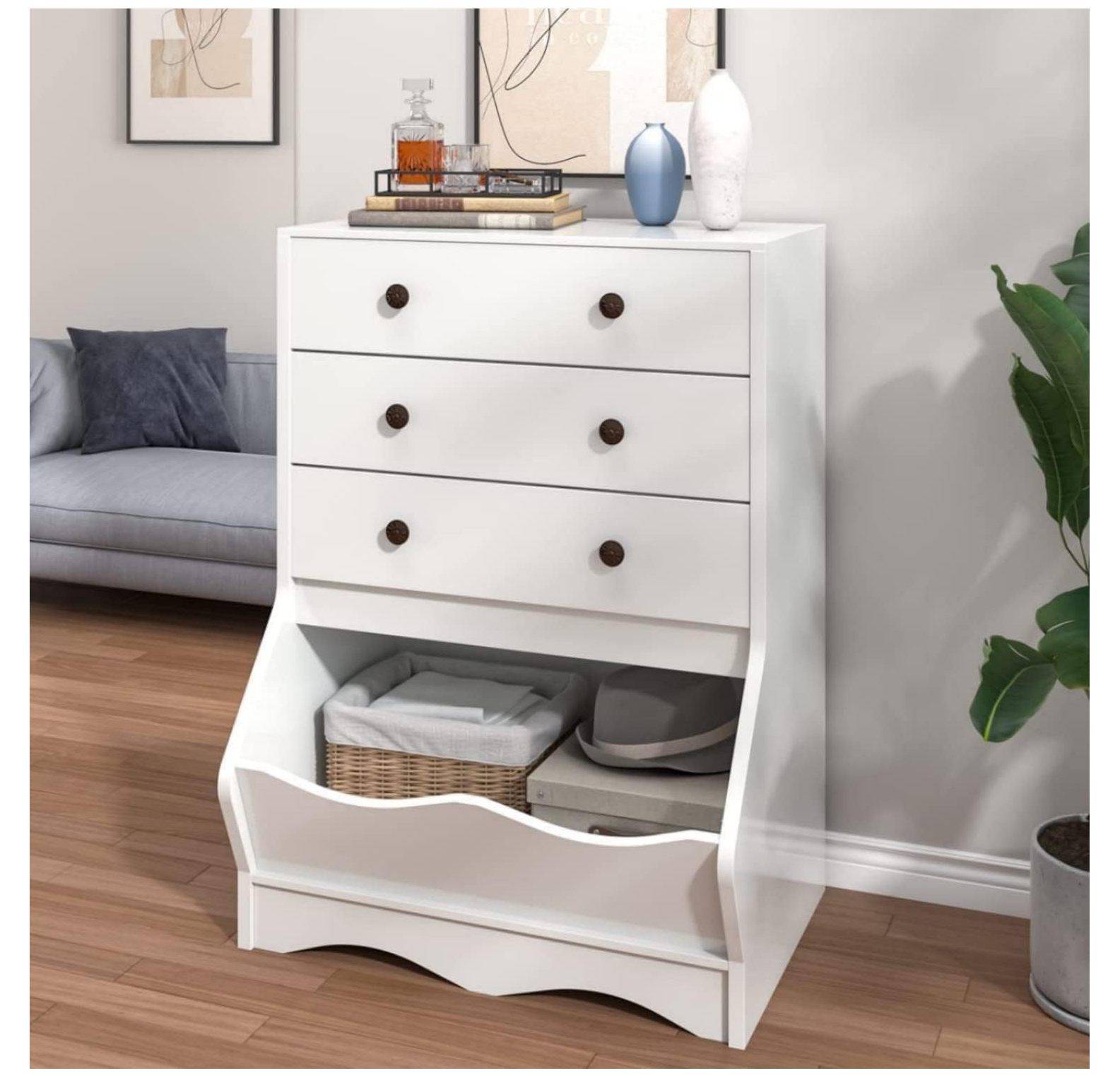 NeosKon White 3 Drawers Dresser for Bedroom, Century Modern Dresser with Storage Drawer, Kids