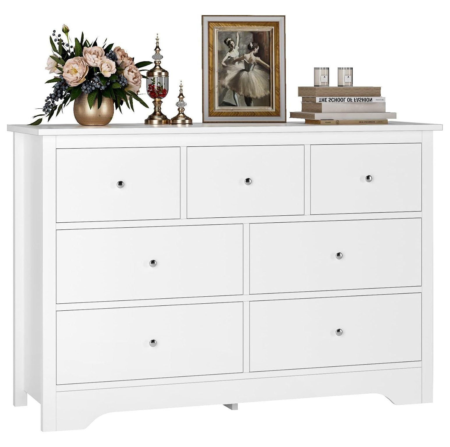 NeosKon White Dresser, 47.2’’ Long Dresser 7 Drawer Modern Dresser