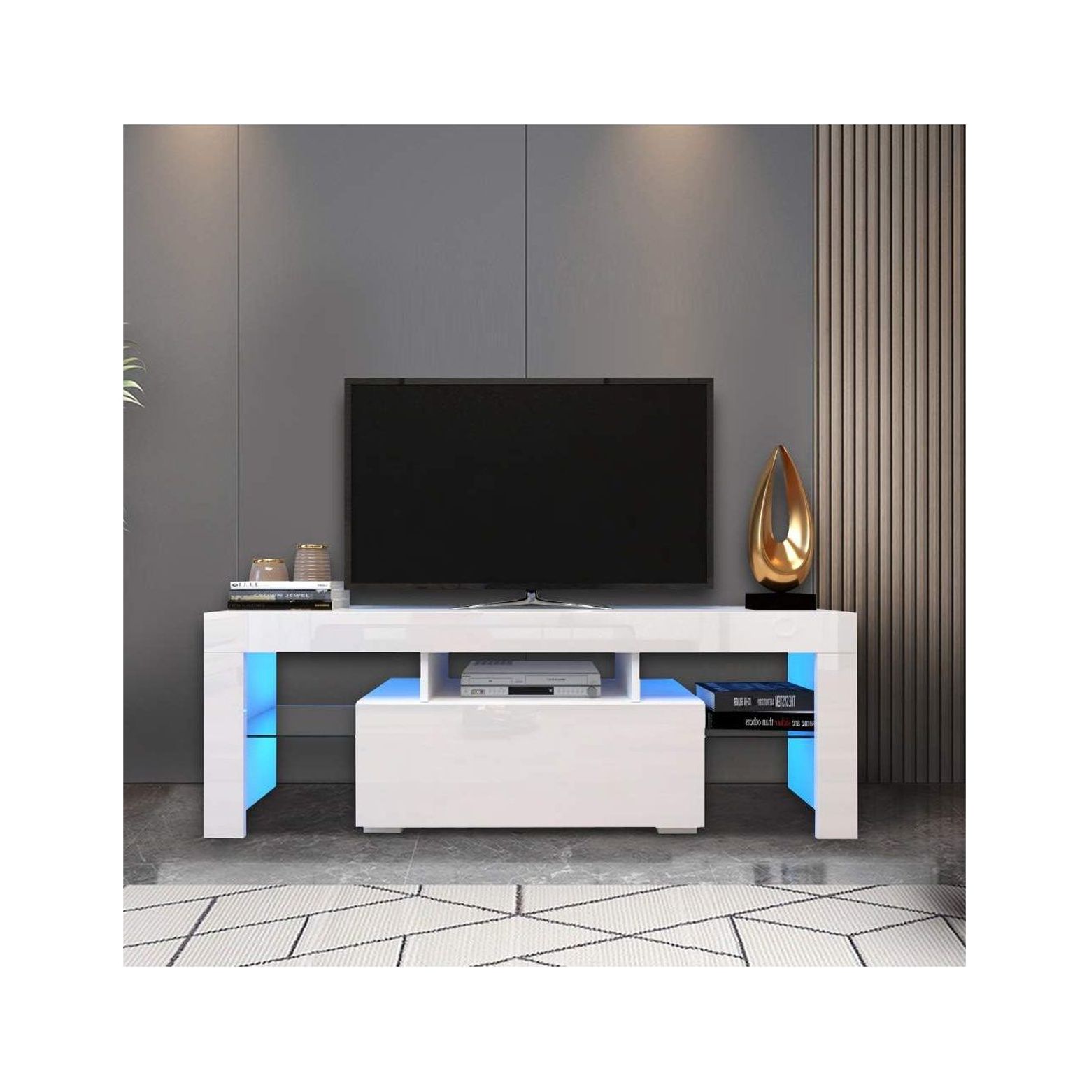 NeosKon White TV Stand for 60 Inch TV, Modern Entertainment Center with