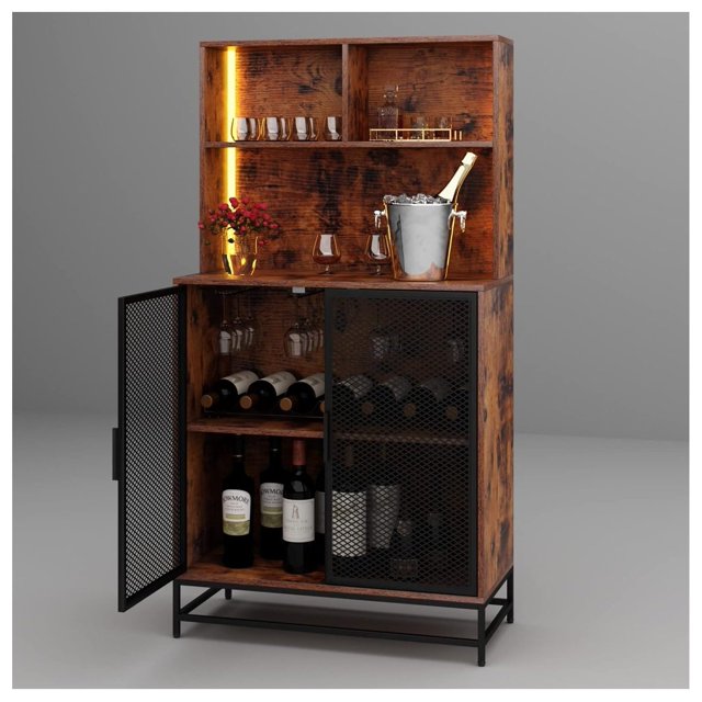 NeosKon Wine Bar with LED Lights, 4Tier Coffee Bar with Storage Shelves