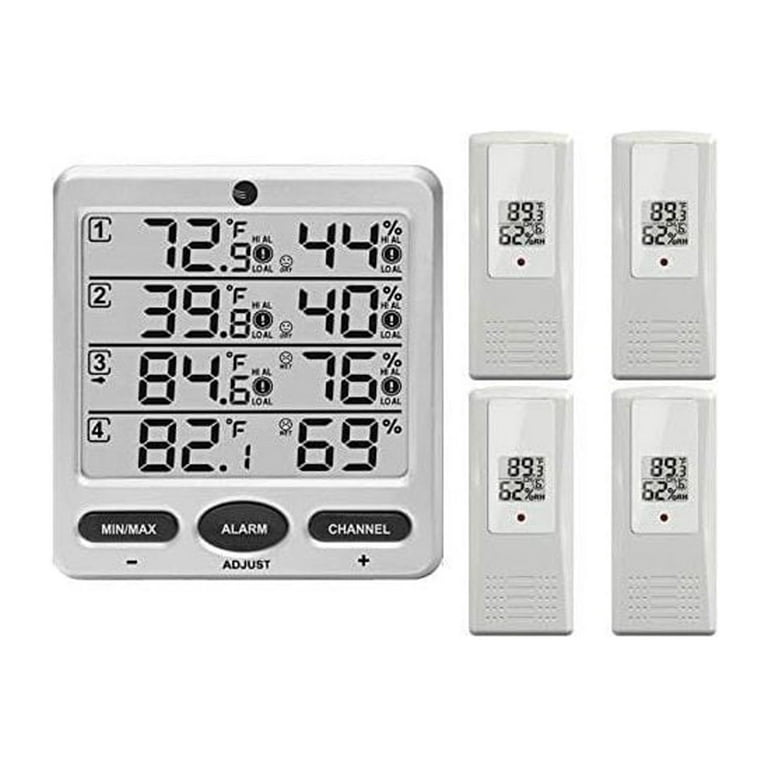 Thermo-Hygrometer; Wireless, LCD, 8-Channel, with Remote Sensor