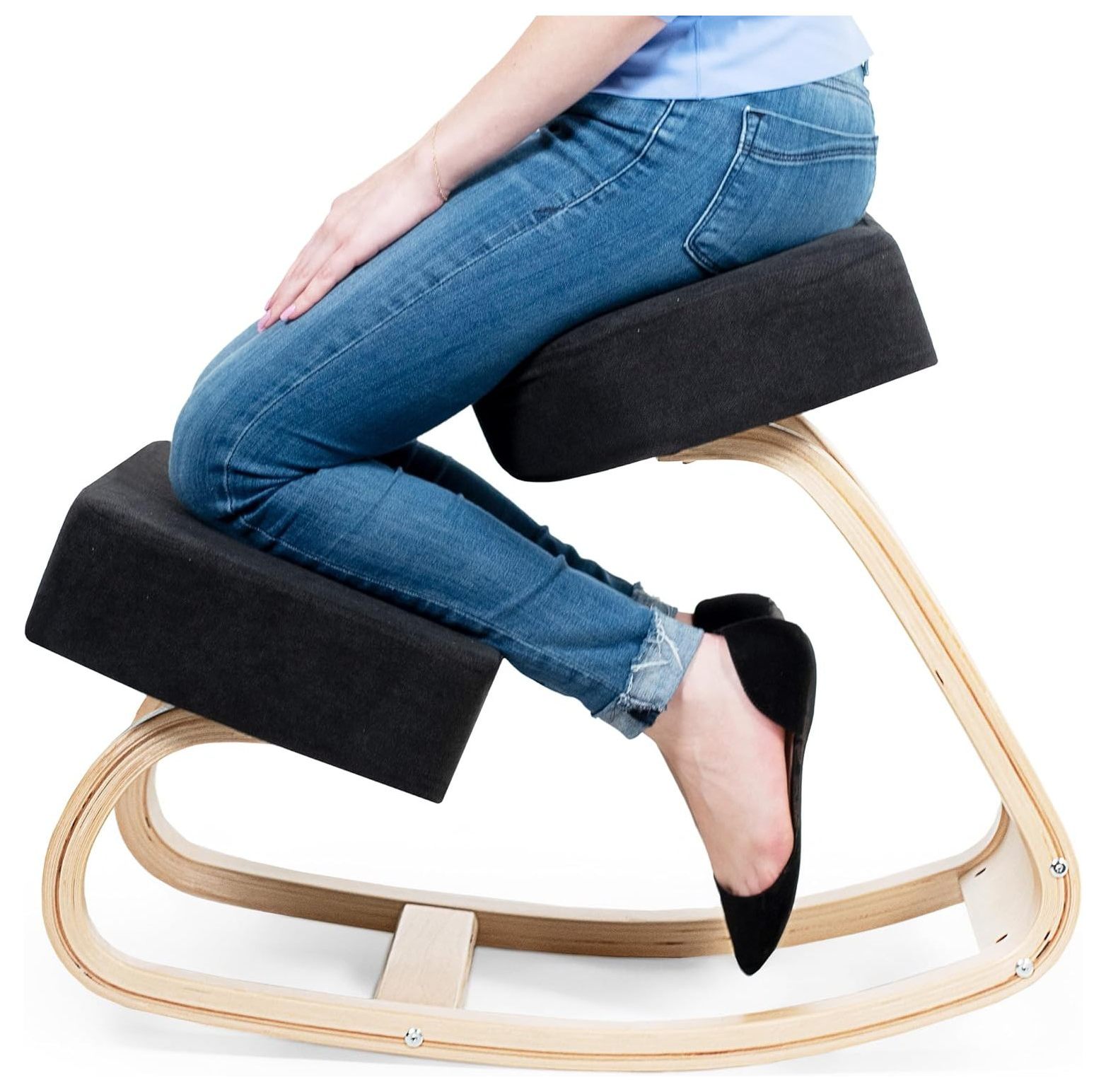 NeosKon Wooden Rocking Kneeling Chair, Ergonomic Rocker Stool for Home