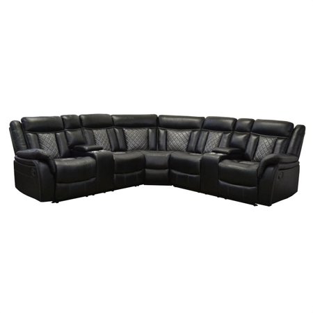 Neoshi Black Faux Leather Motion Sectional