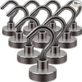 thumbnail image 1 of Neosmuk Magnetic Hooks, 27 lb+ Heavy Duty Earth Magnets with Hook for Refrigerator, Extra Strong Cruise Hook for Hanging, Magnetic Hanger for Cabins, Grill (Gunblack, Pack of 10), 1 of 5