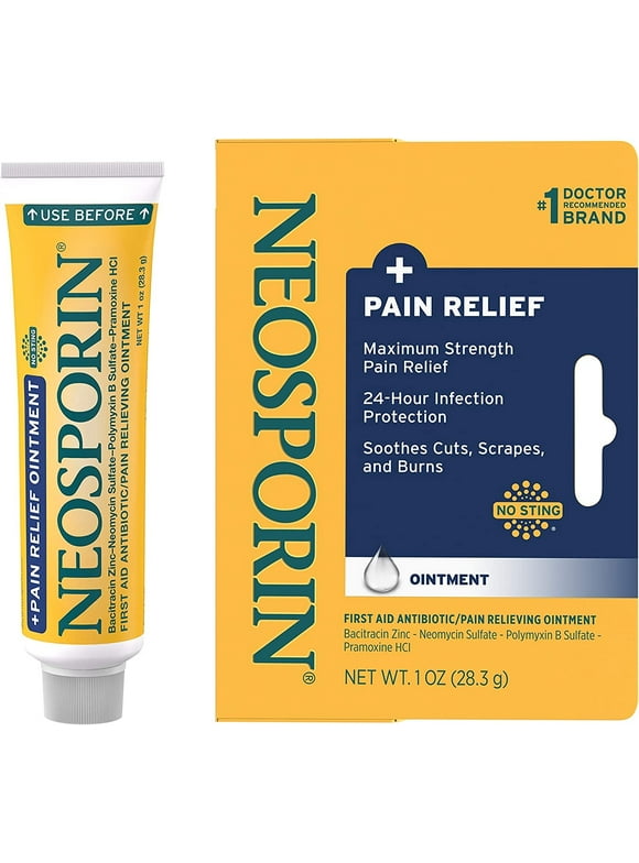 Neosporin + Maximum-Strength Pain Relief Dual Action Antibiotic Ointment with Bacitracin Zinc, 1 oz