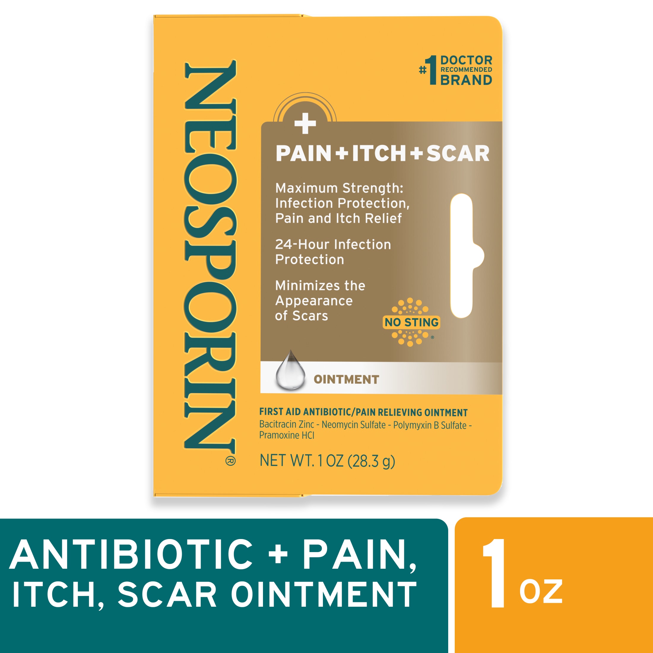 Neosporin Pain, Itch & Scar First Aid Antibiotic Ointment, 1 oz - image 1 of 16